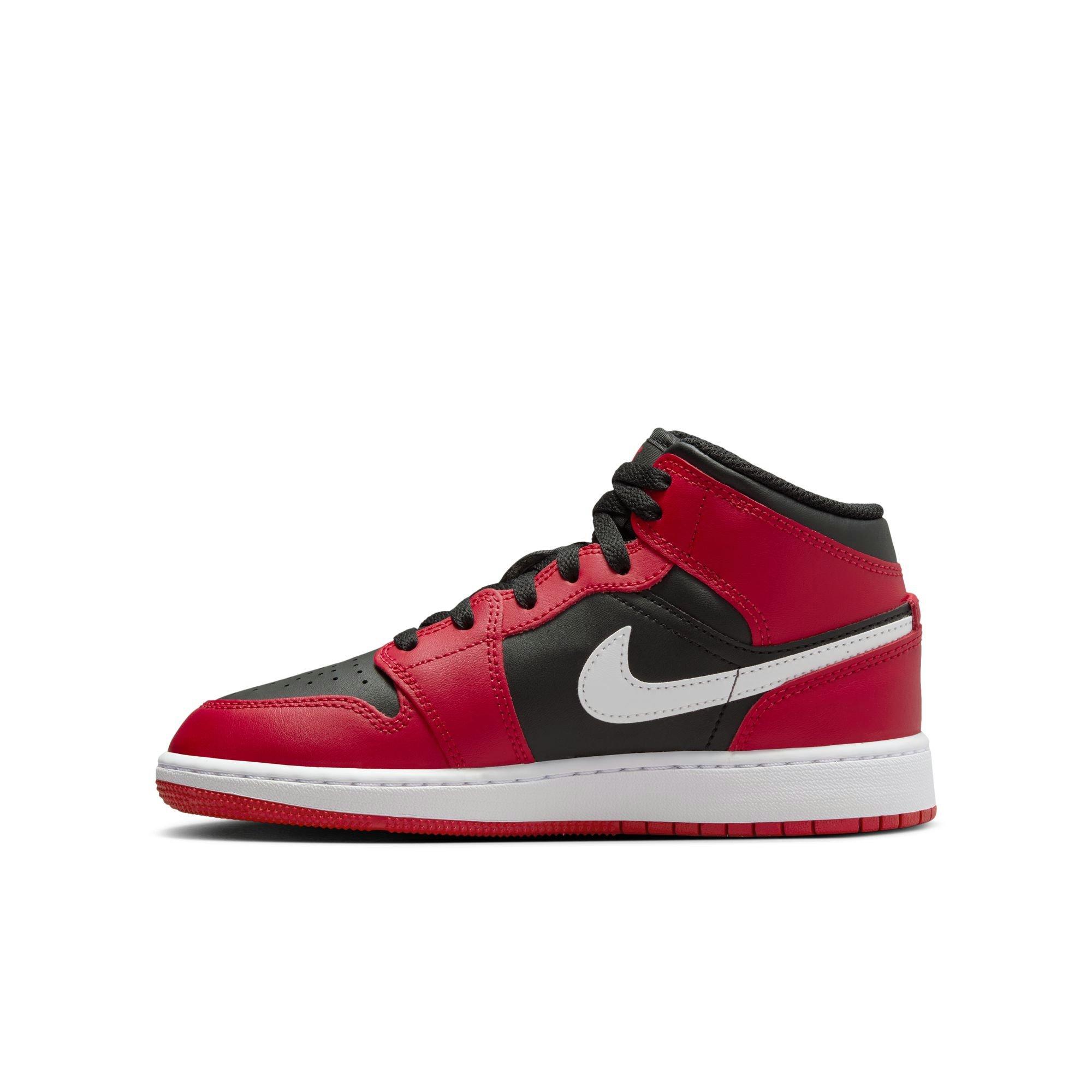 Jordan 1 Mid Grade School Boys' "Black/White/Gym Red" Shoe