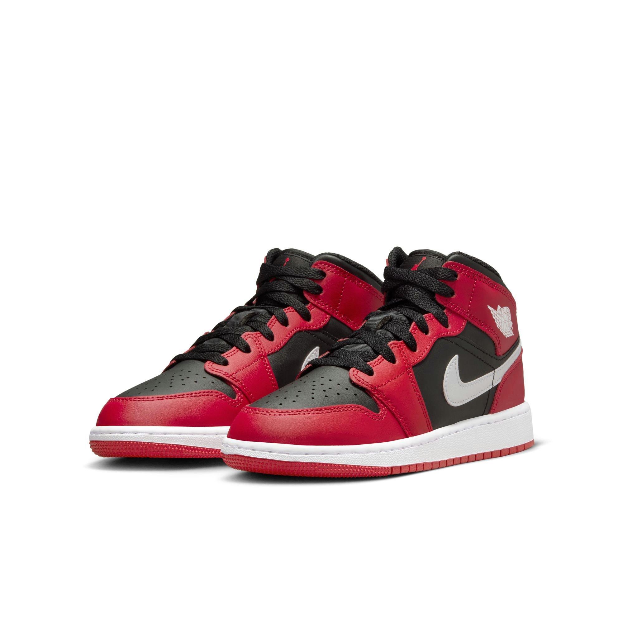 Jordan 1 Mid Grade School Boys' "Black/White/Gym Red" Shoe