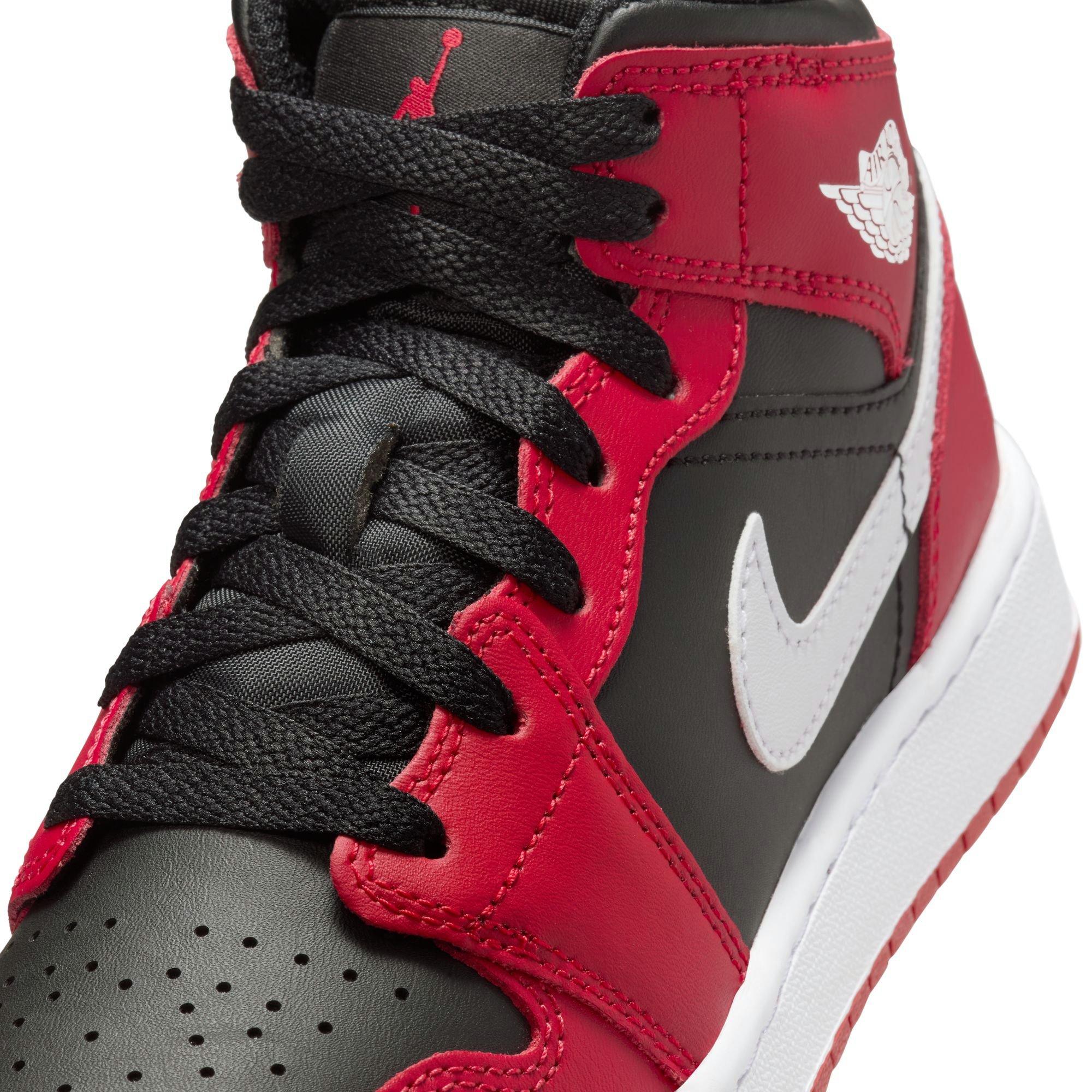 Jordan 1 Mid Grade School Boys' "Black/White/Gym Red" Shoe