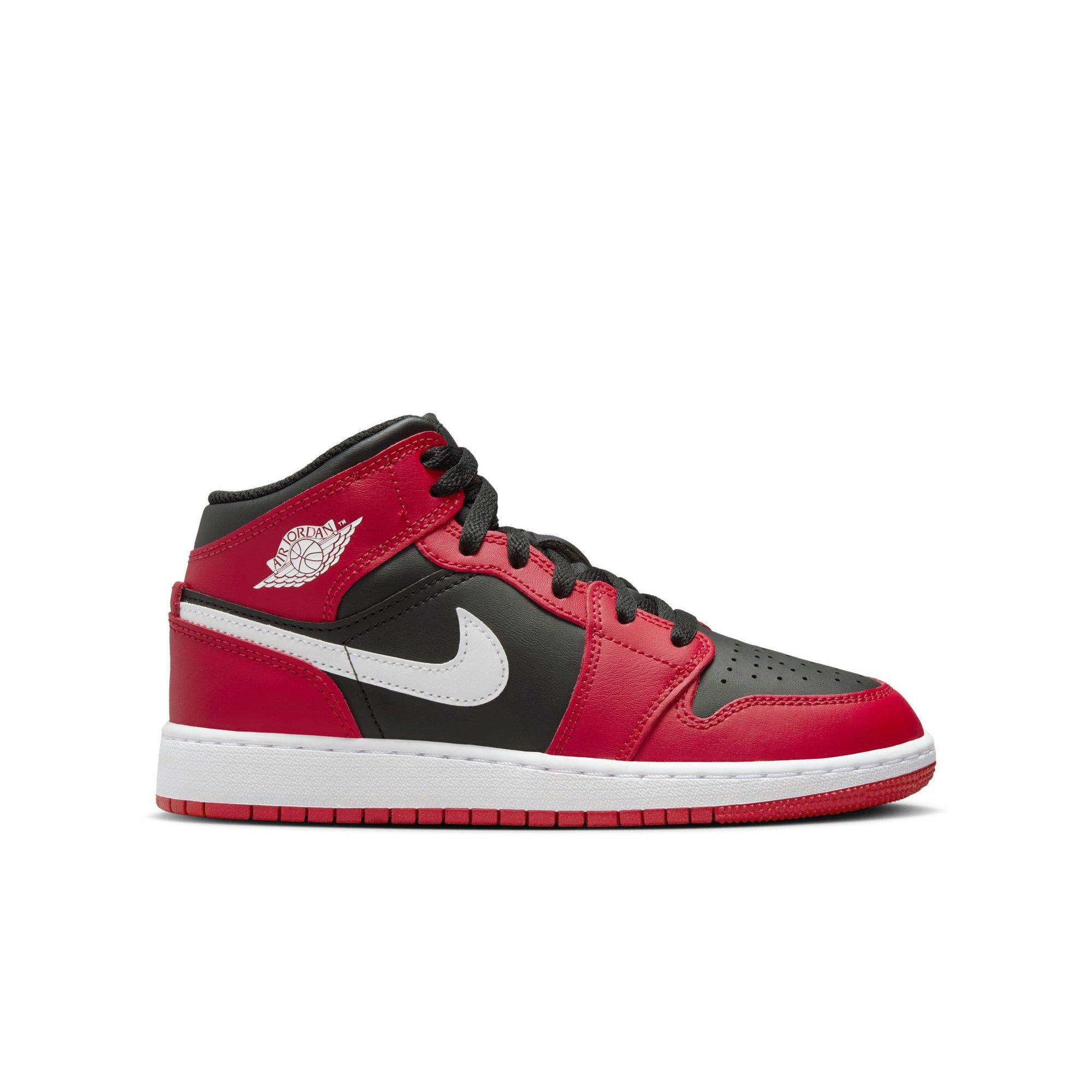 Jordan 1 Mid Grade School Boys' "Black/White/Gym Red" Shoe