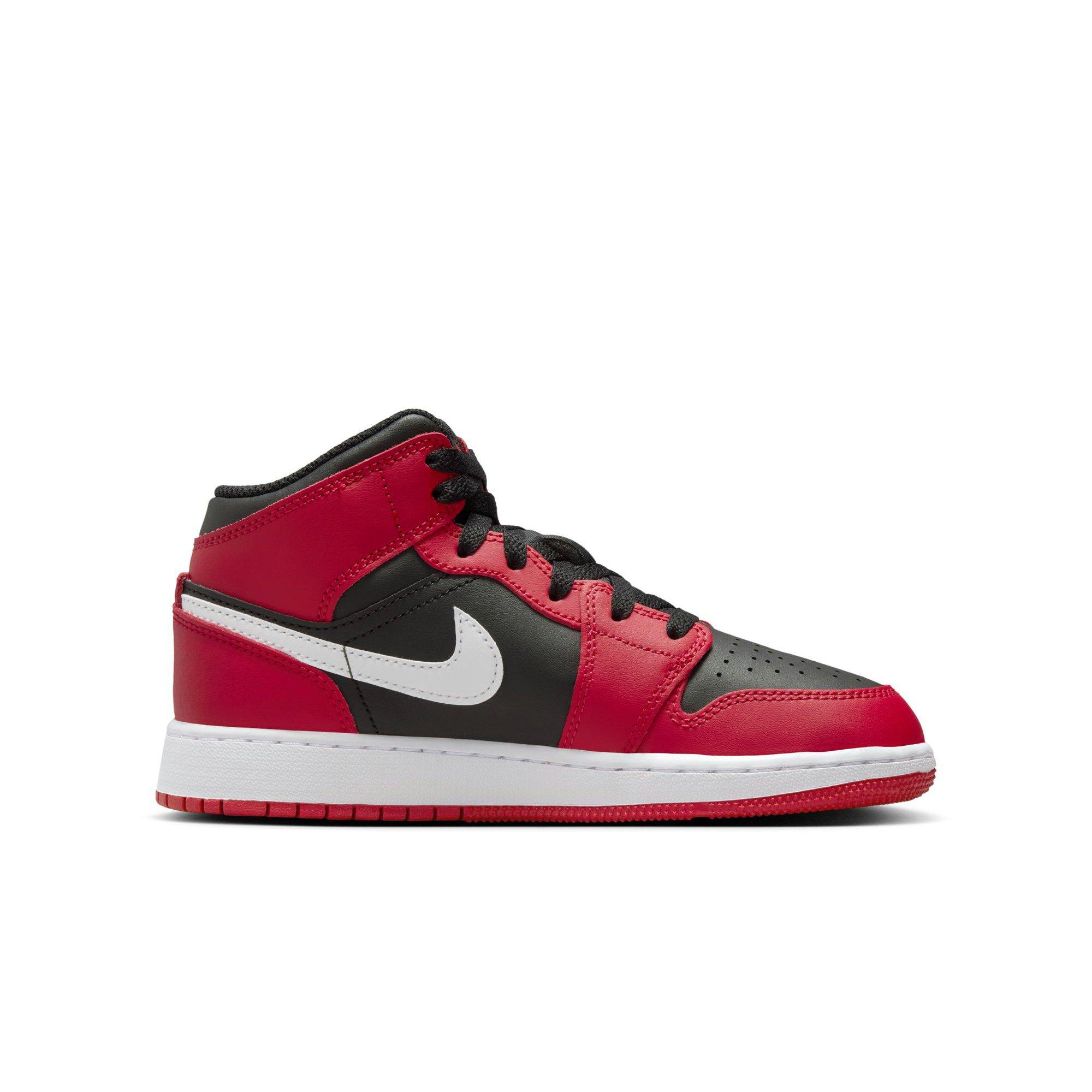 Jordan 1 Mid Grade School Boys' "Black/White/Gym Red" Shoe