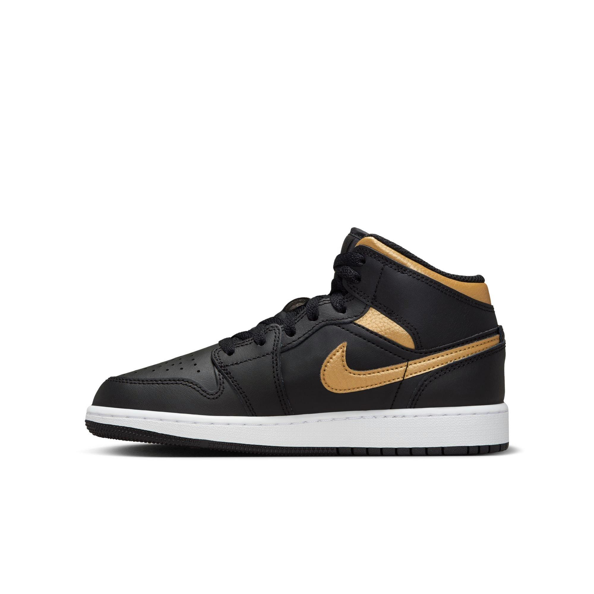 Jordan 1 Mid Grade School Boys' "Black/Metallic Gold/White" Shoe