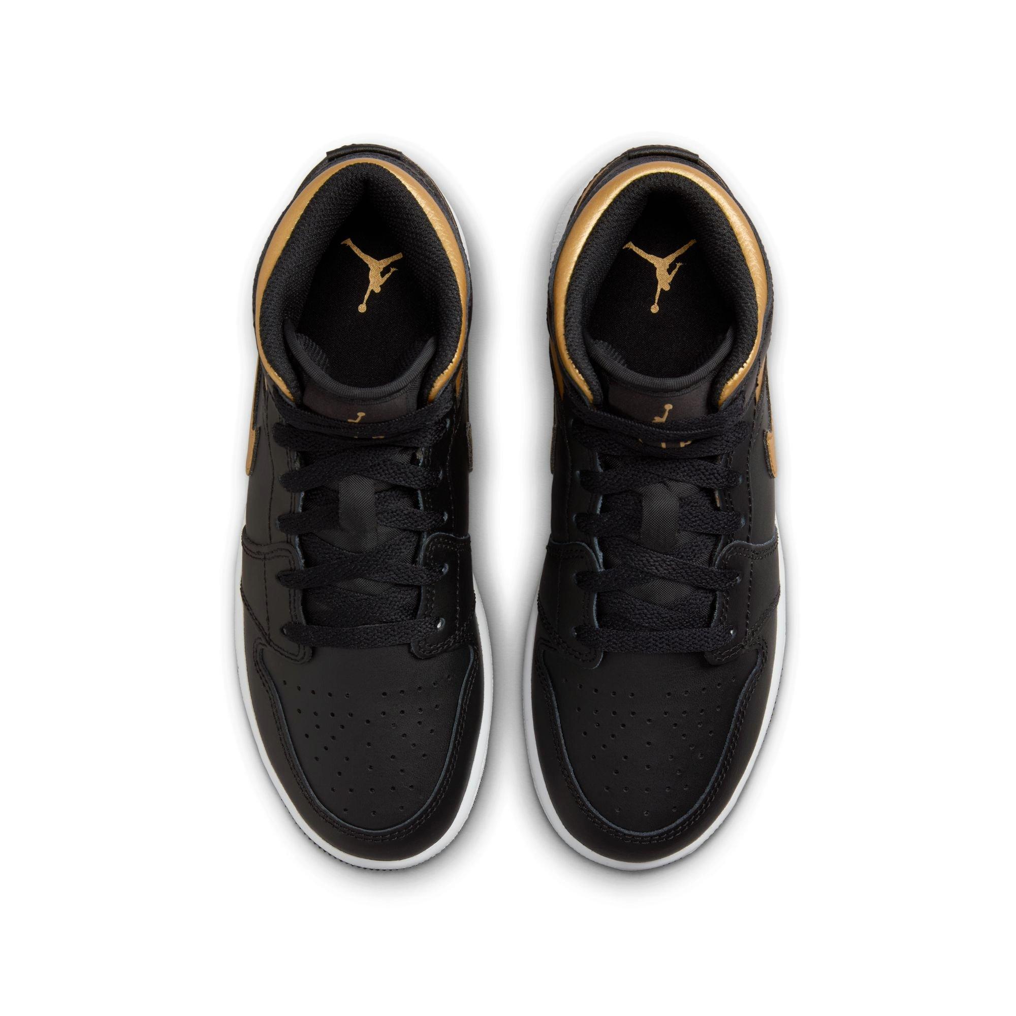 Jordan 1 Mid Grade School Boys' "Black/Metallic Gold/White" Shoe