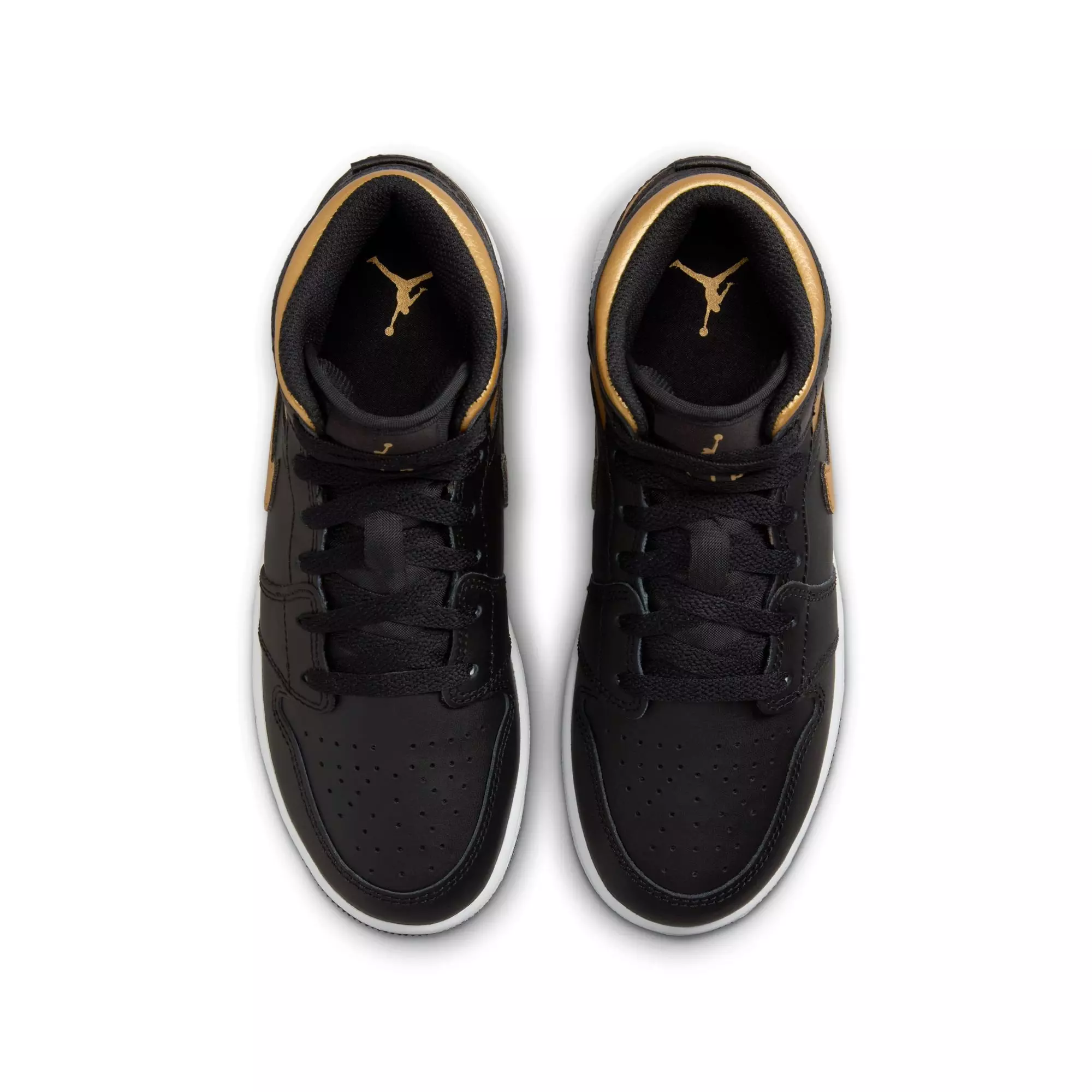 Jordan 1 Mid "Black/Metallic Gold/White" Grade School Boys' Shoe - BLACK/GOLD