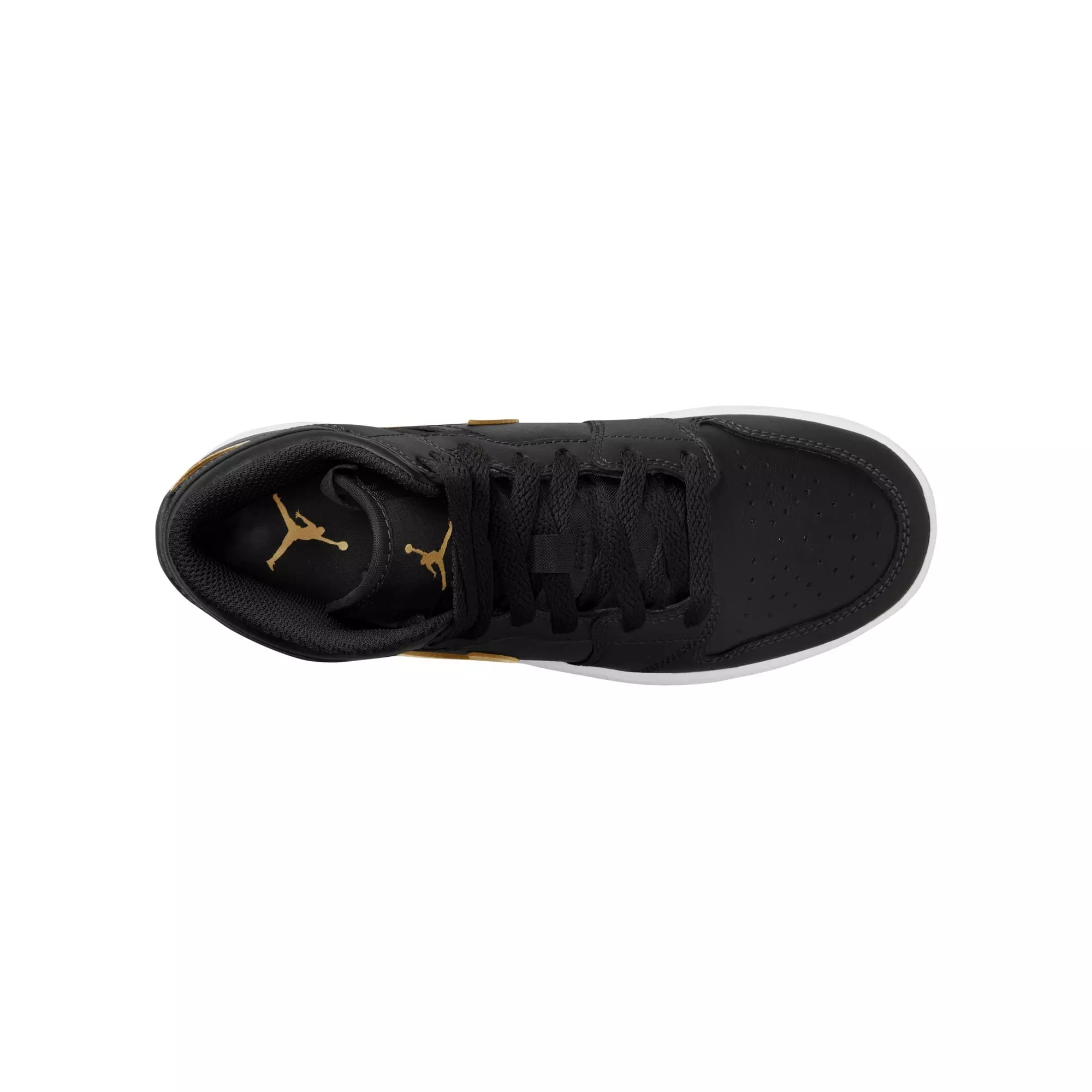 Jordan 1 Mid "Black/Metallic Gold/White" Grade School Boys' Shoe - BLACK/GOLD