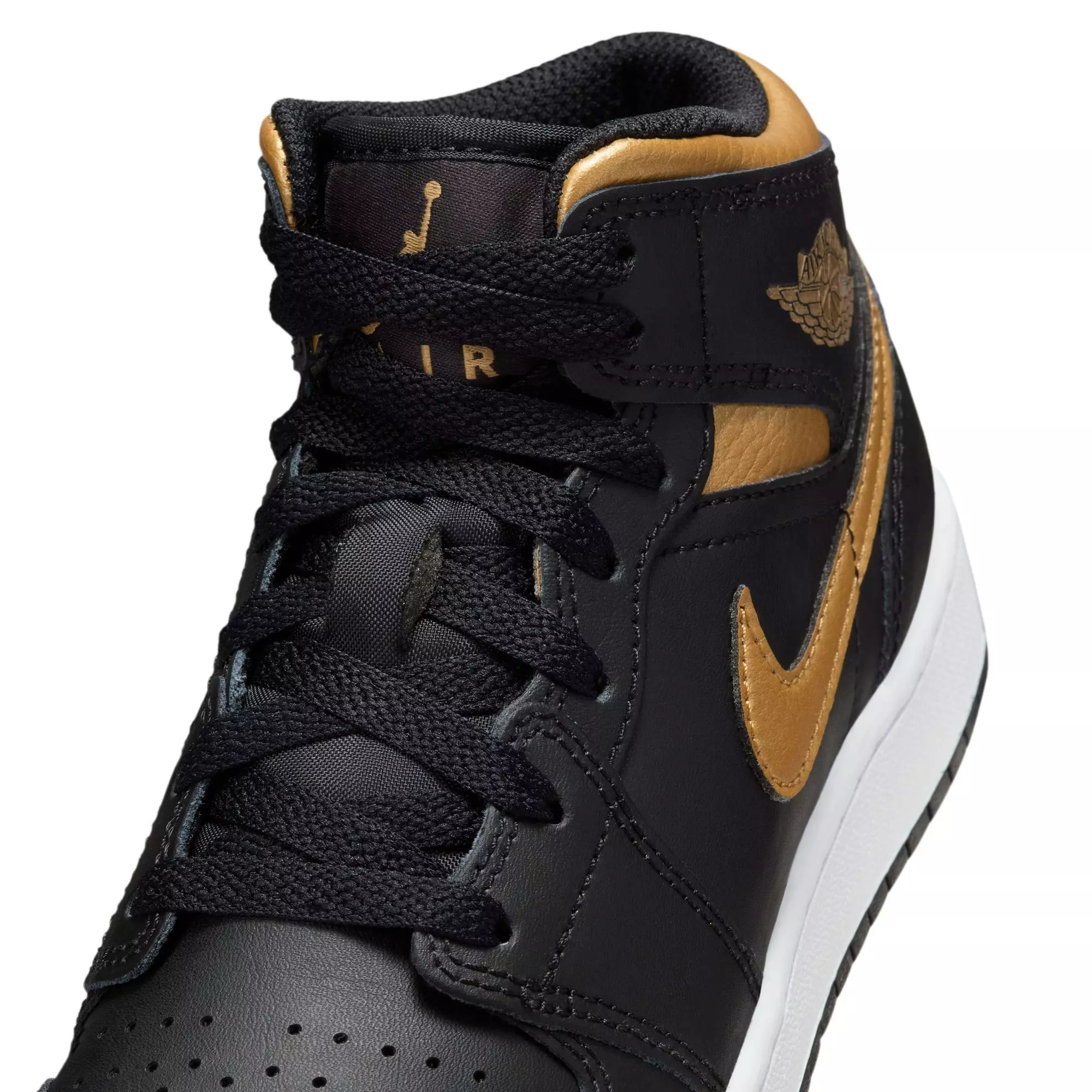 Jordan 1 Mid "Black/Metallic Gold/White" Grade School Boys' Shoe - BLACK/GOLD