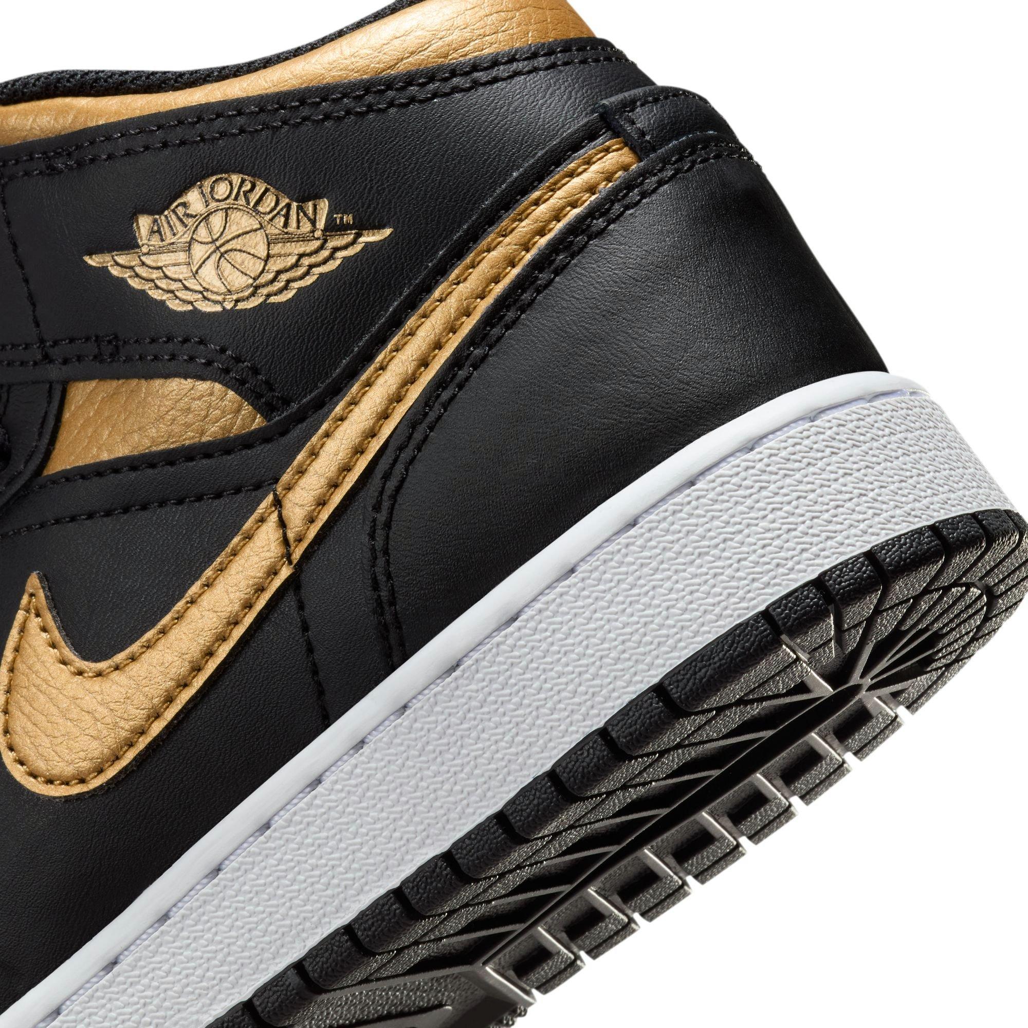 Jordan 1 Mid Grade School Boys' "Black/Metallic Gold/White" Shoe