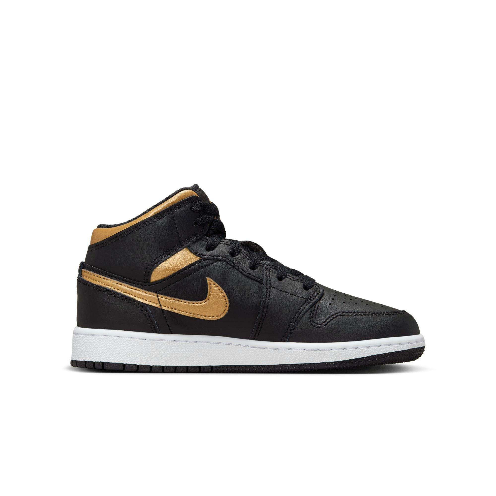 Jordan 1 Mid Grade School Boys' "Black/Metallic Gold/White" Shoe