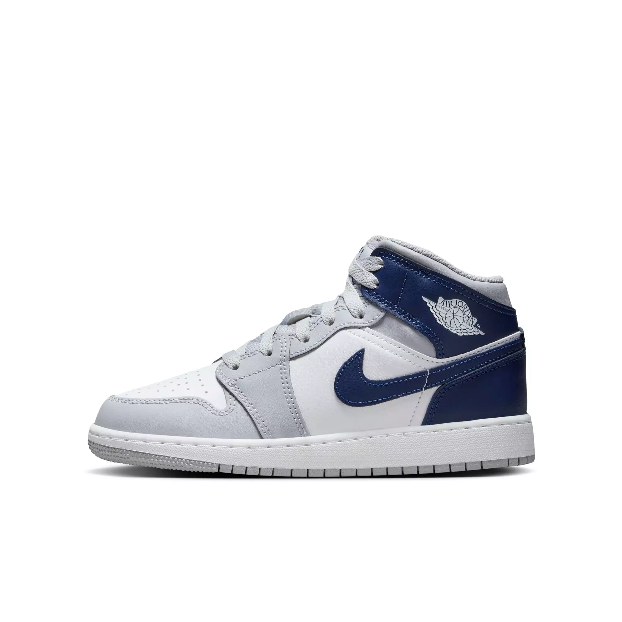 Jordan 1 Mid "White/Midnight Navy/Wolf Grey" Grade School Boys' Shoe - NAVY/GREY/WHITE
