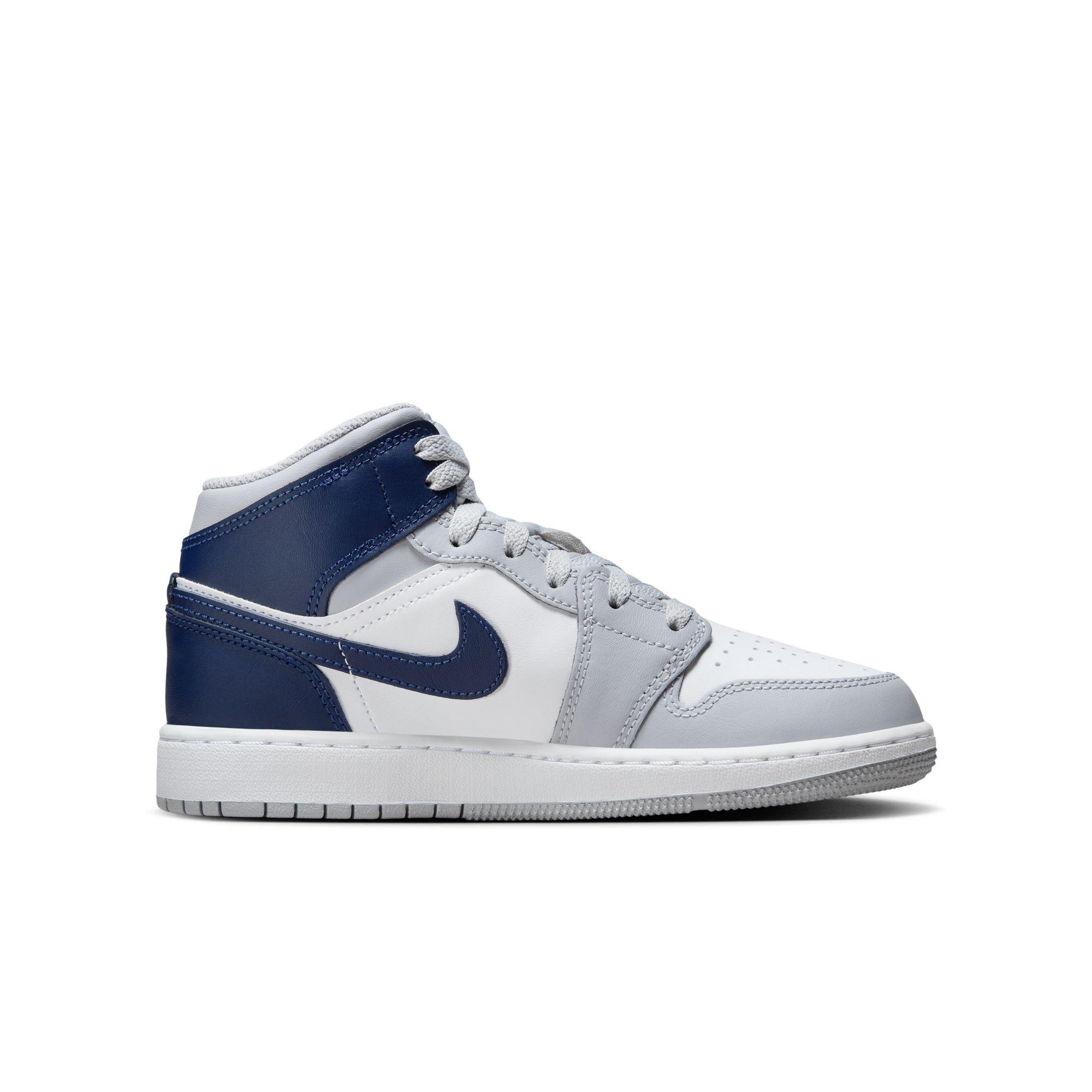 Jordan 1 Mid White Midnight Navy Wolf Grey Grade School Boys Shoe