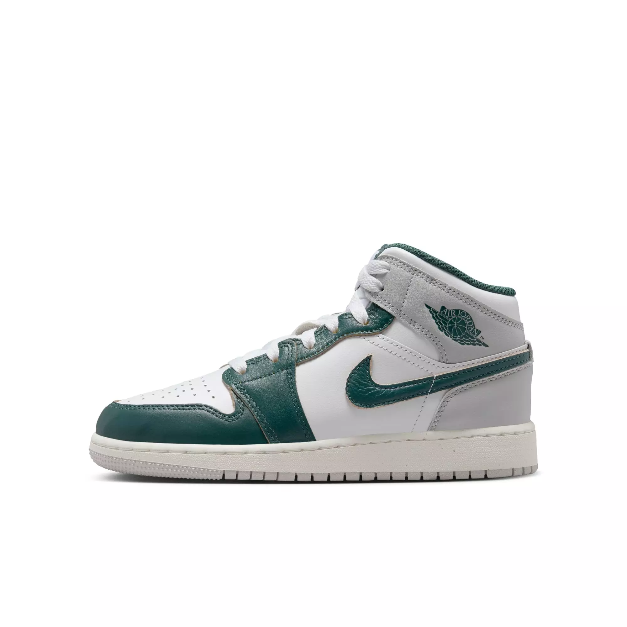 Jordan 1 Mid SE "White/Oxidized Green/Sail/Neutral Grey" Grade School Boys' Shoe - GREEN/WHITE