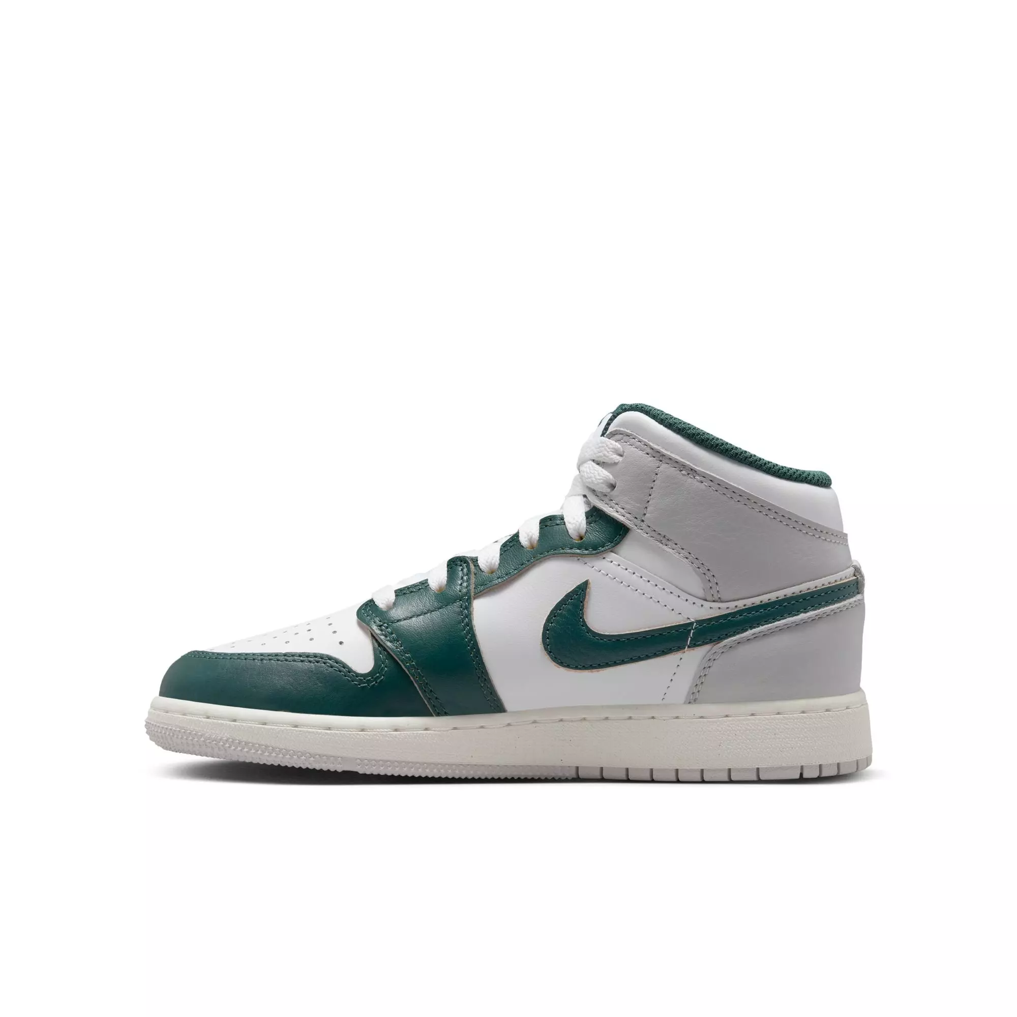 Jordan 1 Mid SE "White/Oxidized Green/Sail/Neutral Grey" Grade School Boys' Shoe - GREEN/WHITE