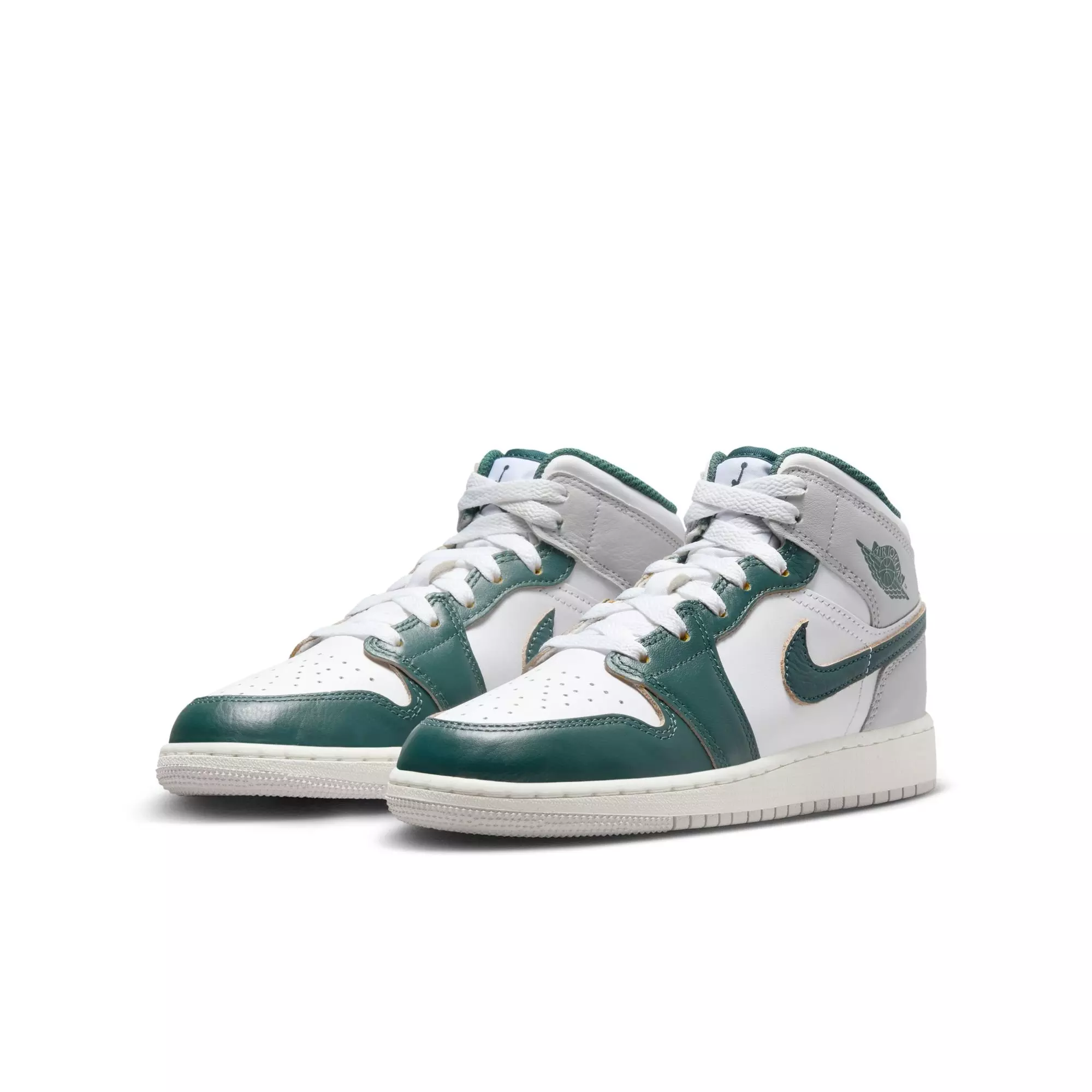 Jordan 1 Mid SE "White/Oxidized Green/Sail/Neutral Grey" Grade School Boys' Shoe - GREEN/WHITE