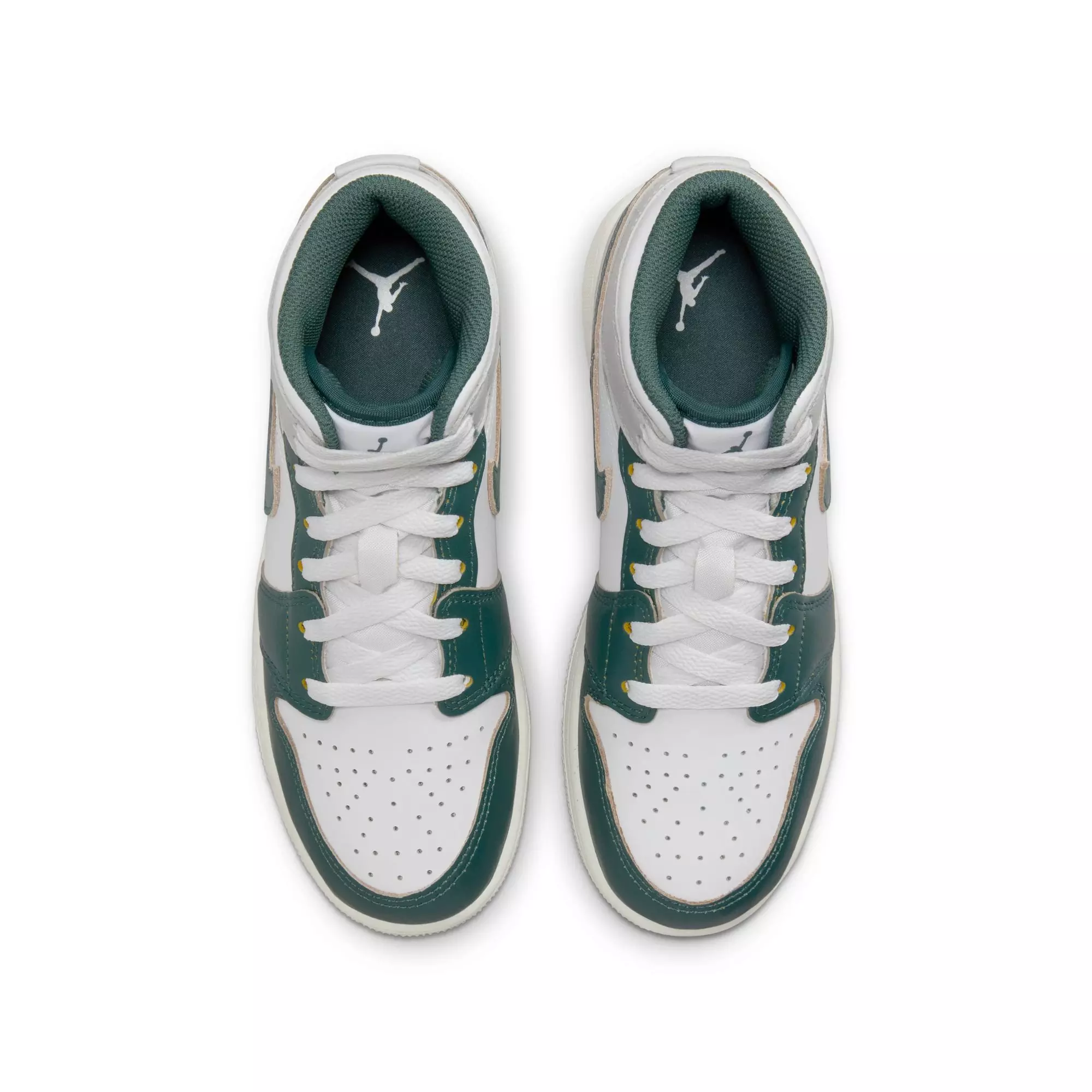 Jordan 1 Mid SE "White/Oxidized Green/Sail/Neutral Grey" Grade School Boys' Shoe - GREEN/WHITE