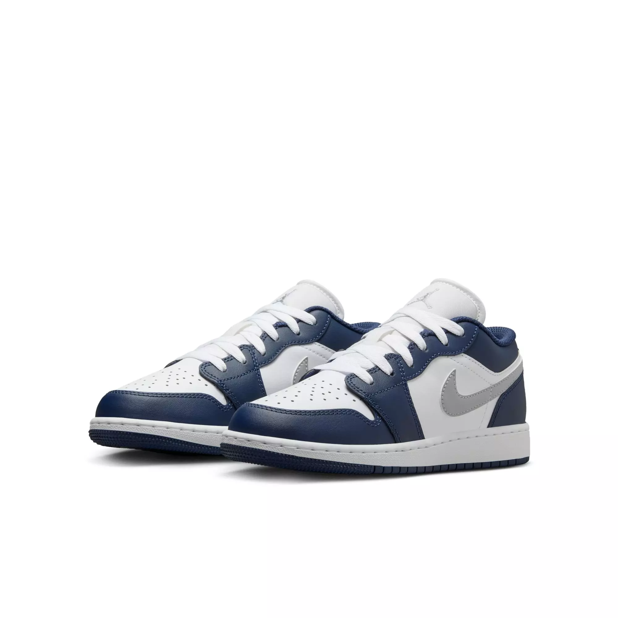 Jordan 1 Low "White/Wolf Grey/Midnight Navy" Grade School Boys' Shoe - NAVY/GREY