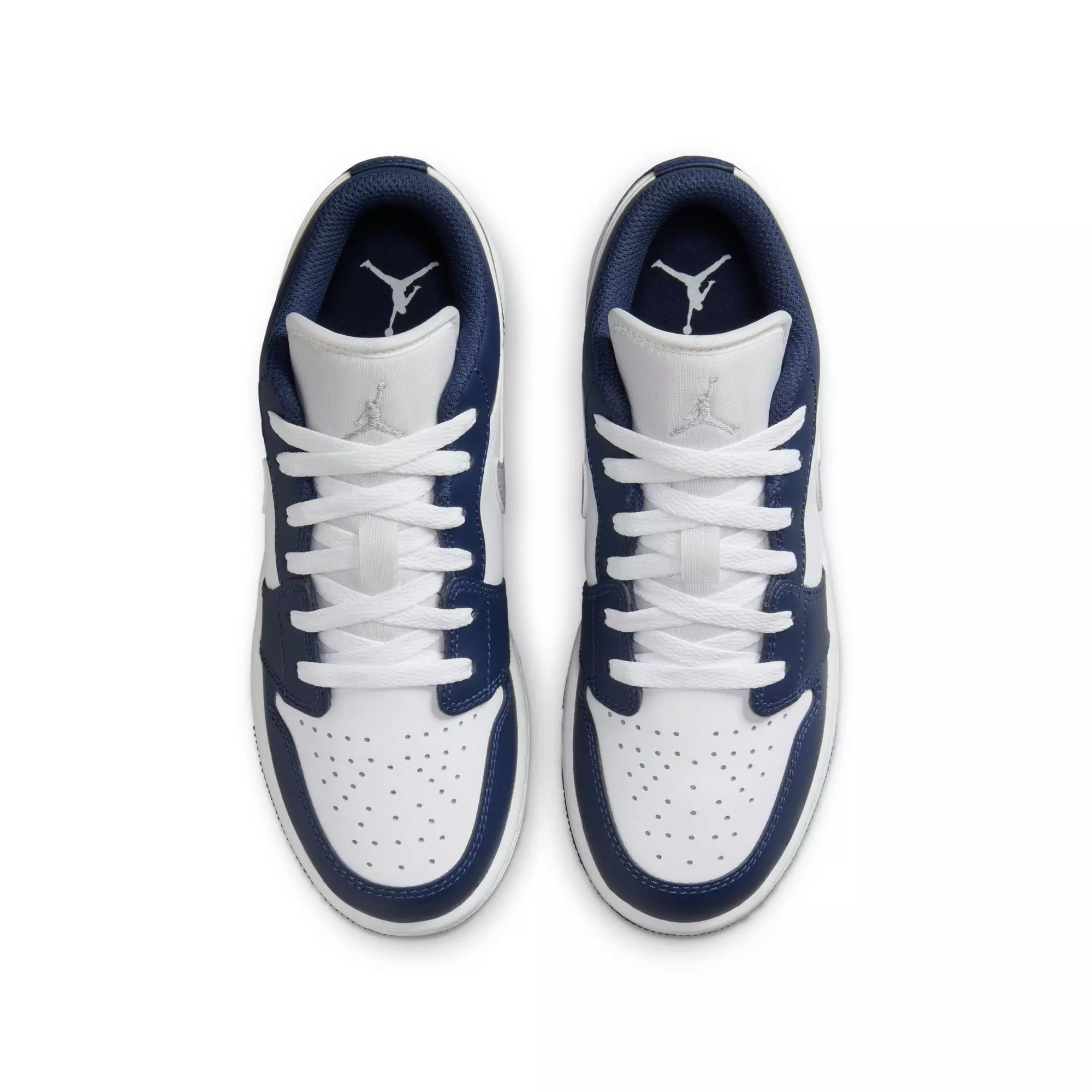 Jordan 1 Low "White/Wolf Grey/Midnight Navy" Grade School Boys' Shoe - NAVY/GREY