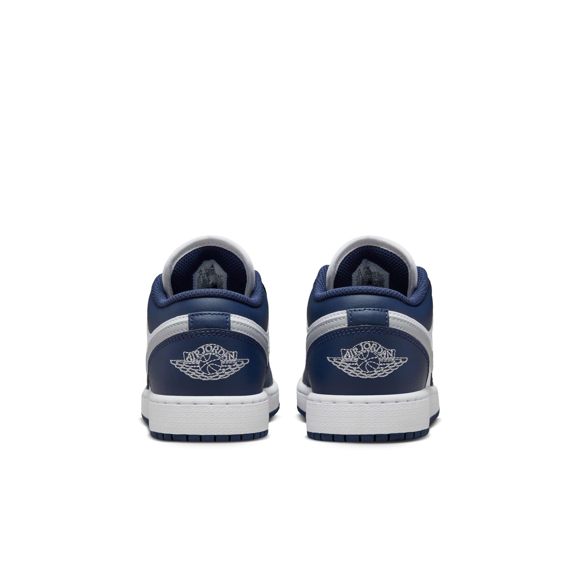Jordan 1 Low "White/Wolf Grey/Midnight Navy" Grade School Boys' Shoe - NAVY/GREY Thumbnail View 7