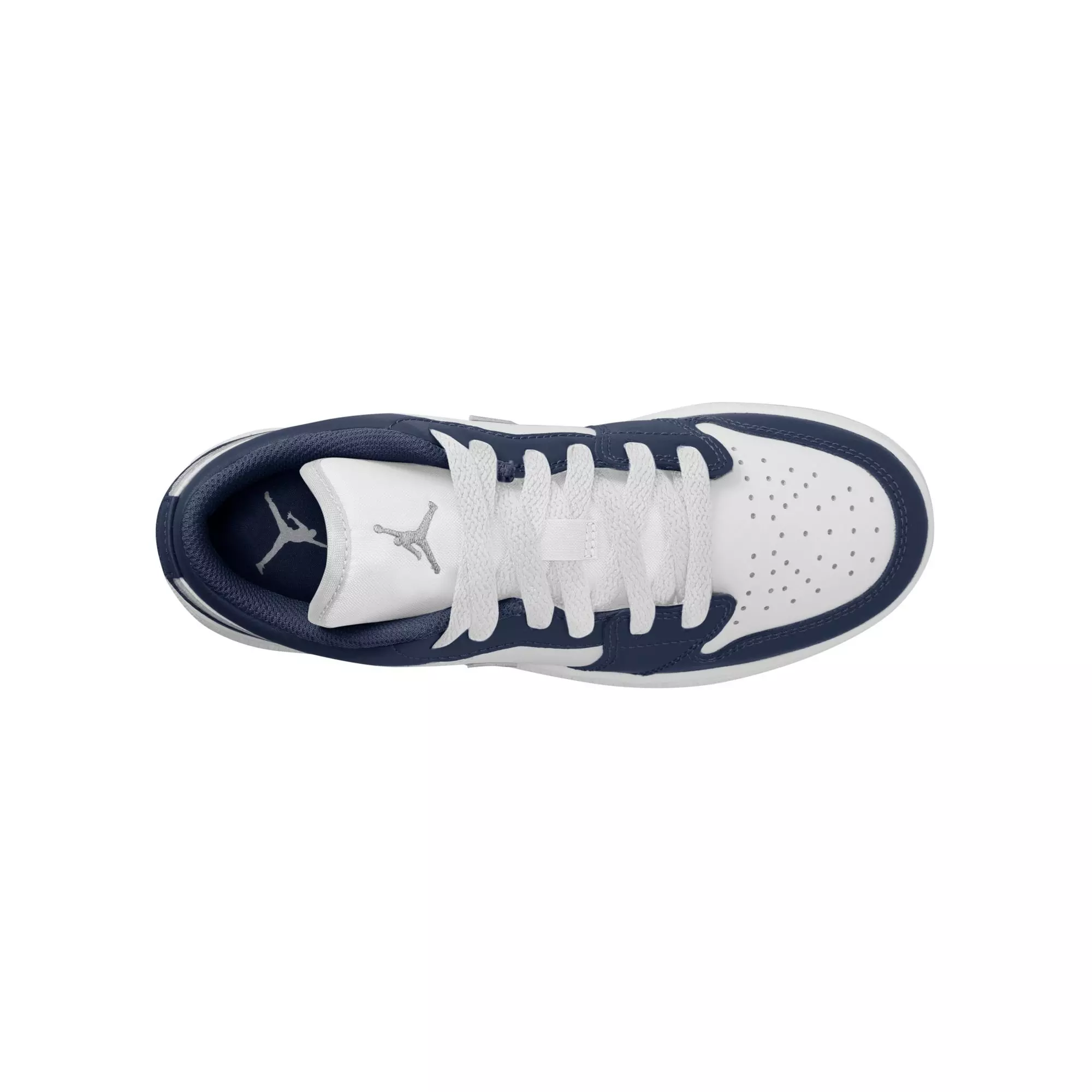 Jordan 1 Low "White/Wolf Grey/Midnight Navy" Grade School Boys' Shoe - NAVY/GREY