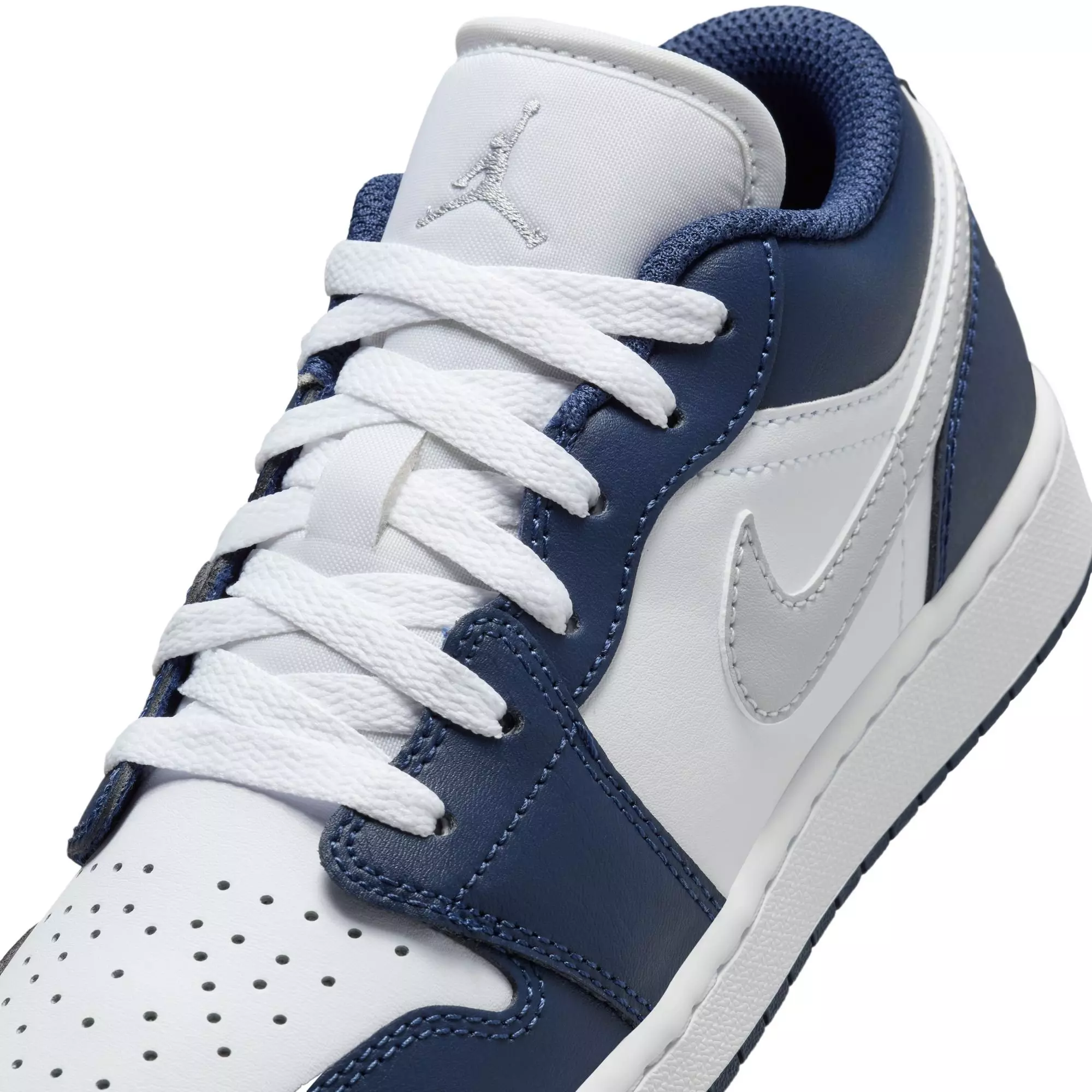 Jordan 1 Low "White/Wolf Grey/Midnight Navy" Grade School Boys' Shoe - NAVY/GREY