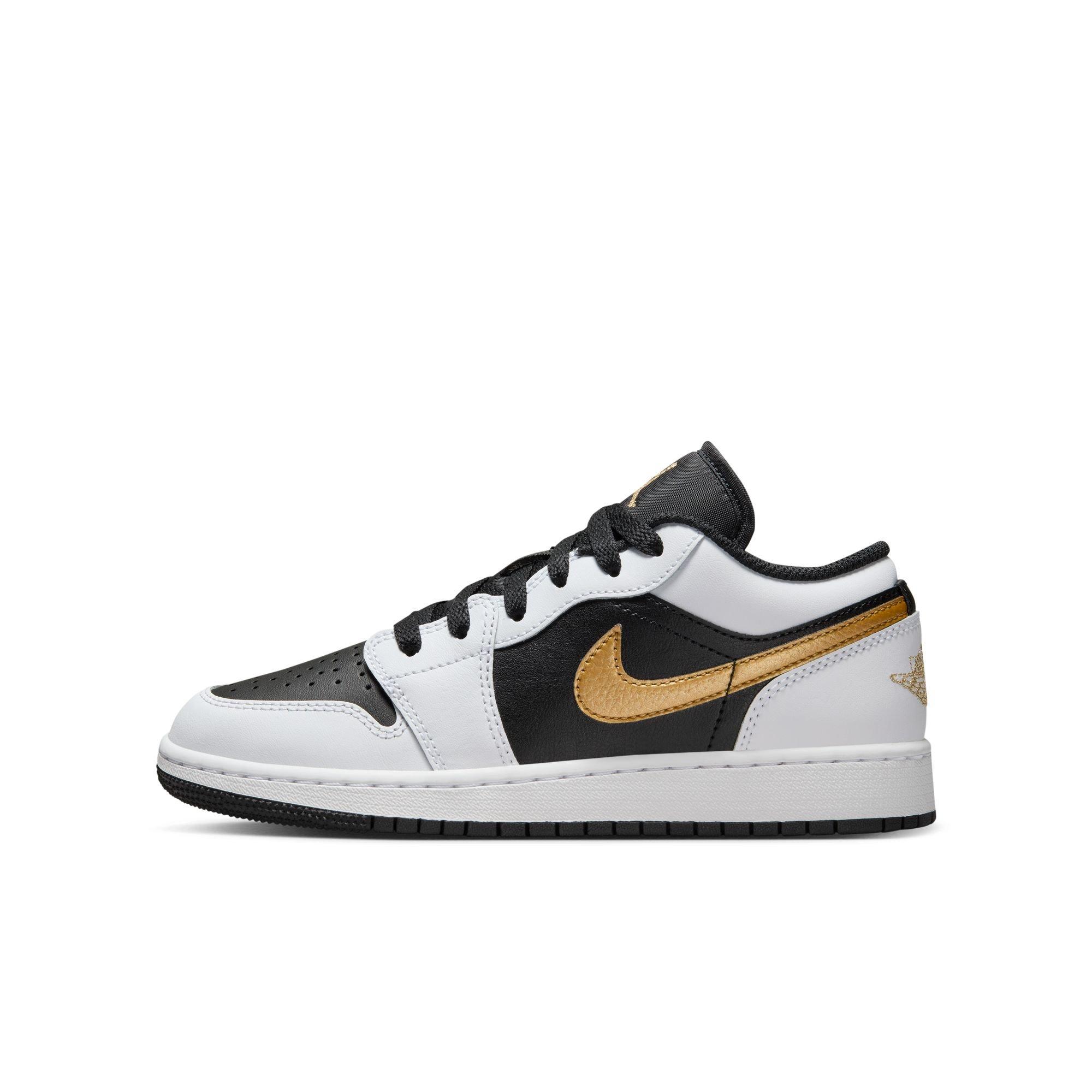 Jordan 1 Low "White/Metallic Gold/Black" Grade School Boys' Shoe