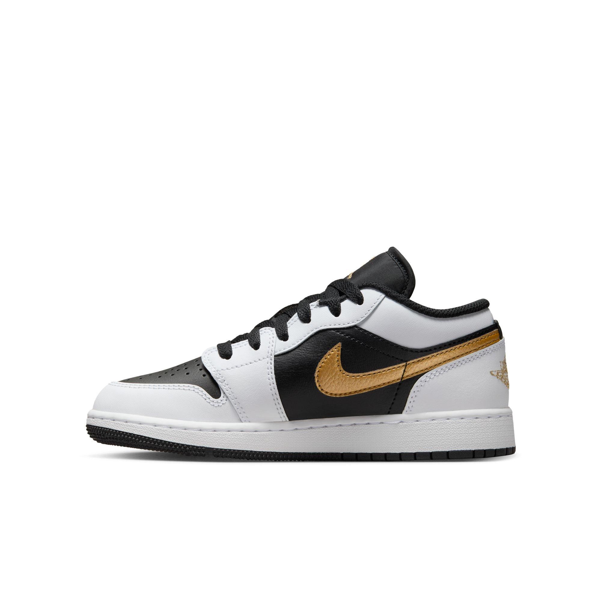 Jordan 1 Low White Metallic Gold Black Grade School Boys Shoe Hibbett