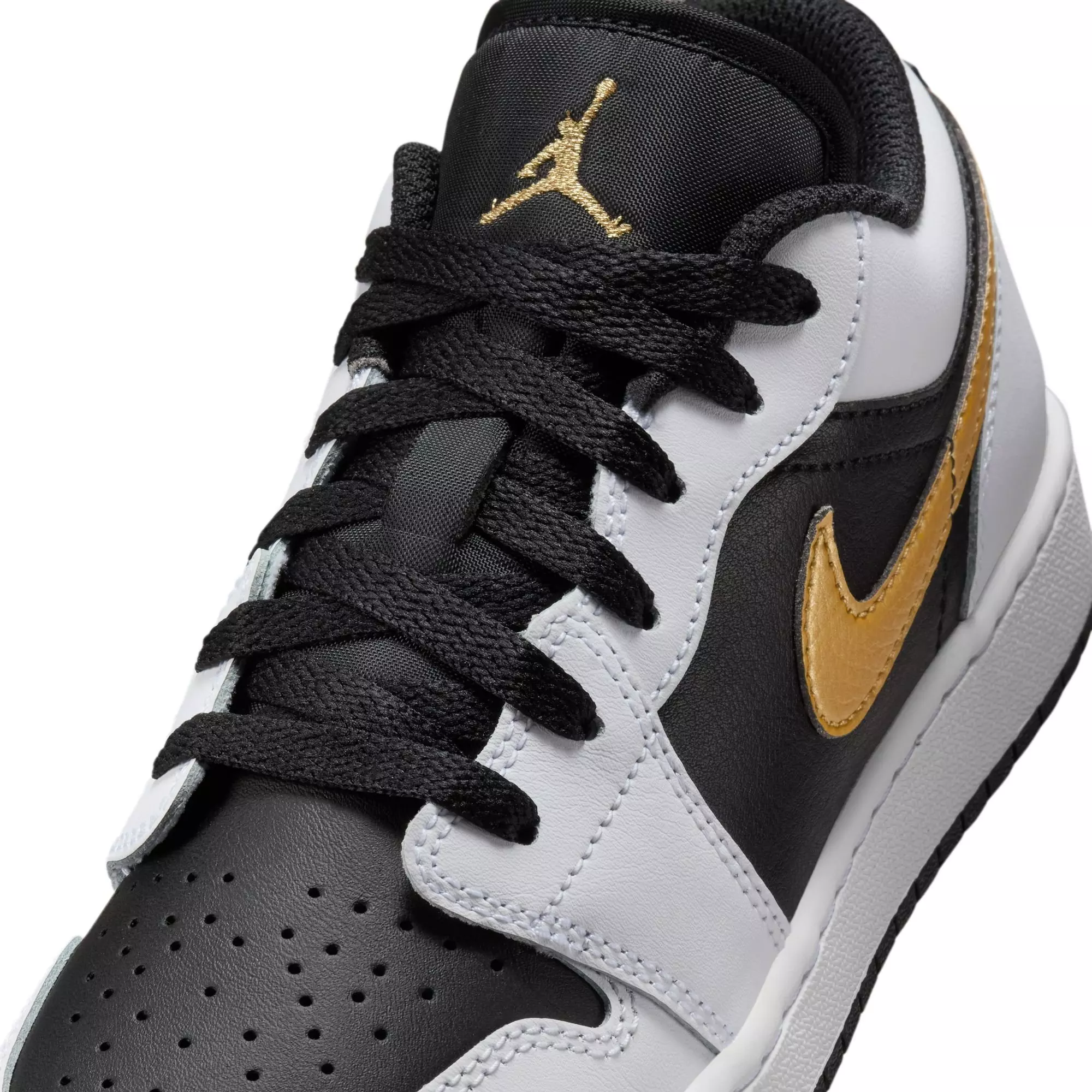 Jordan 1 Low "White/Metallic Gold/Black" Grade School Boys' Shoe - WHITE/BLACK/GOLD