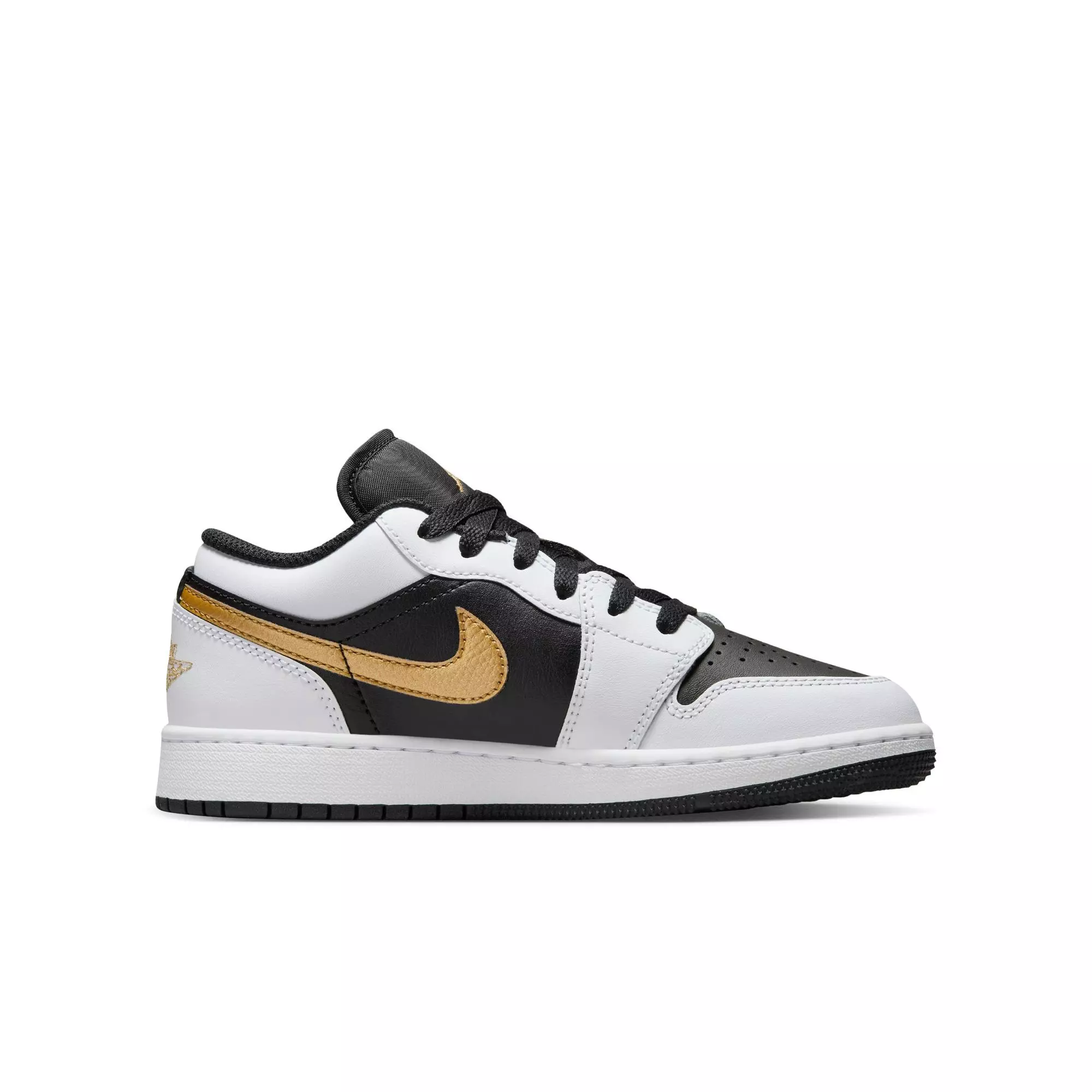 Jordan 1 Low "White/Metallic Gold/Black" Grade School Boys' Shoe - WHITE/BLACK/GOLD