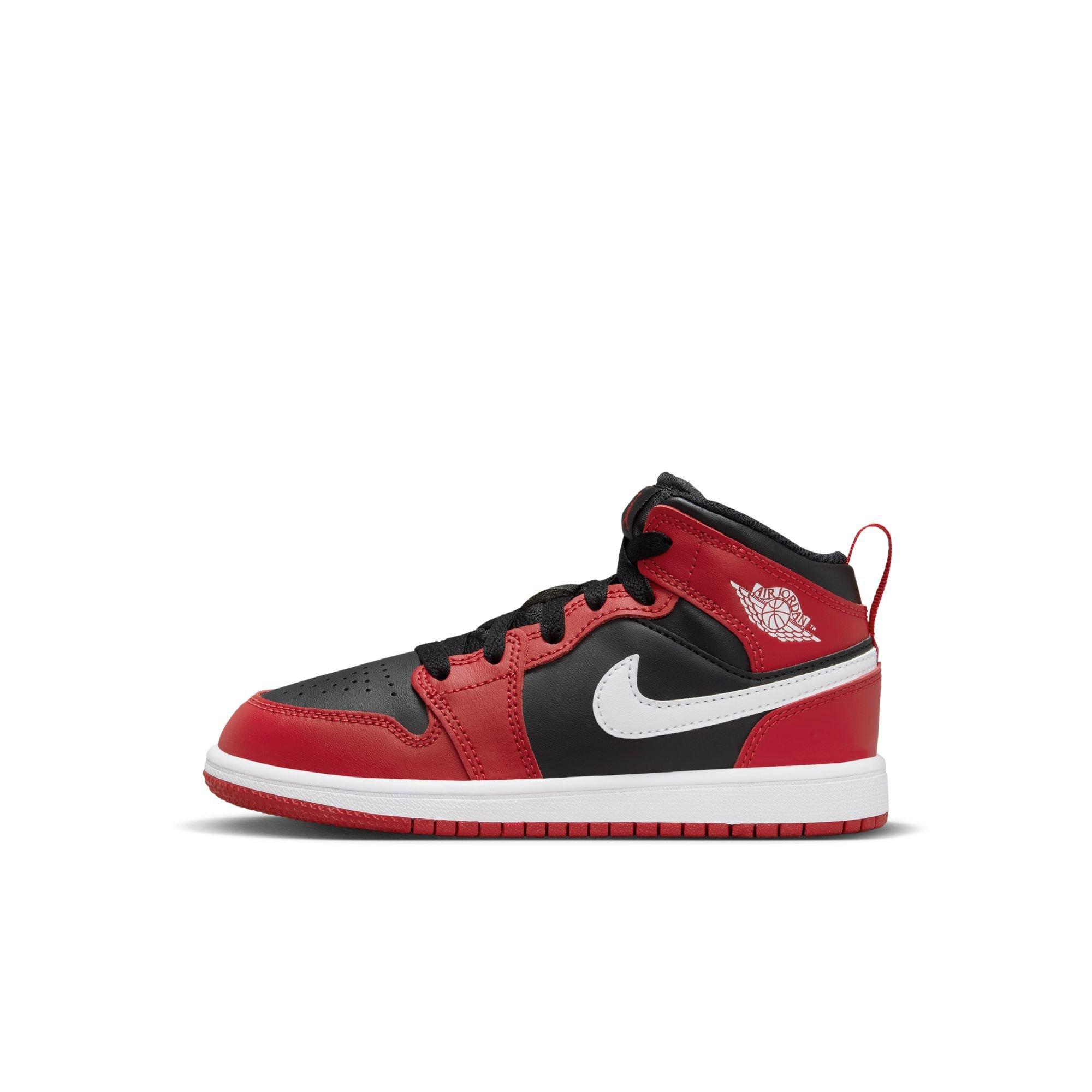 Jordan 1 Mid Preschool Boys' "Black/White/Gym Red" Shoe