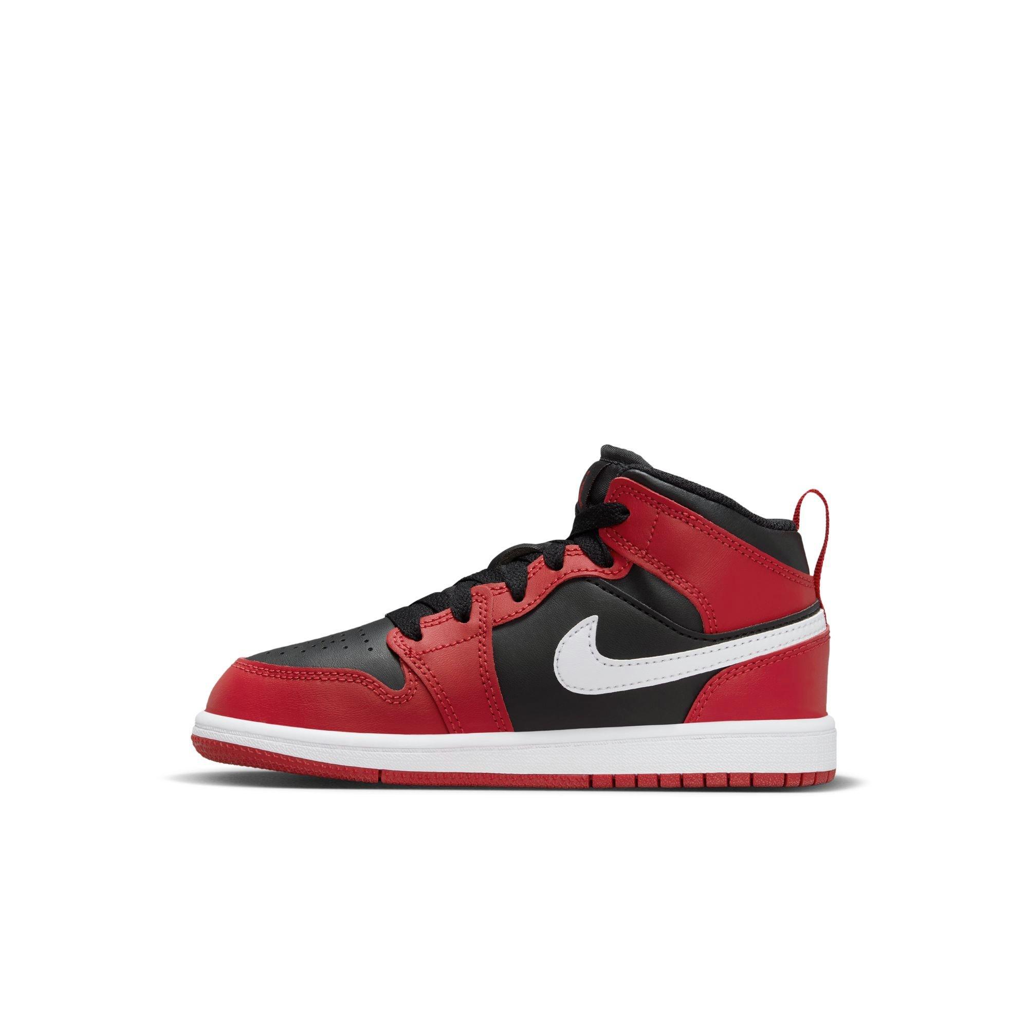 Jordan 1 Mid "Black/White/Gym Red" Preschool Boys' Shoe - RED/BLACK/WHITE Thumbnail View 4
