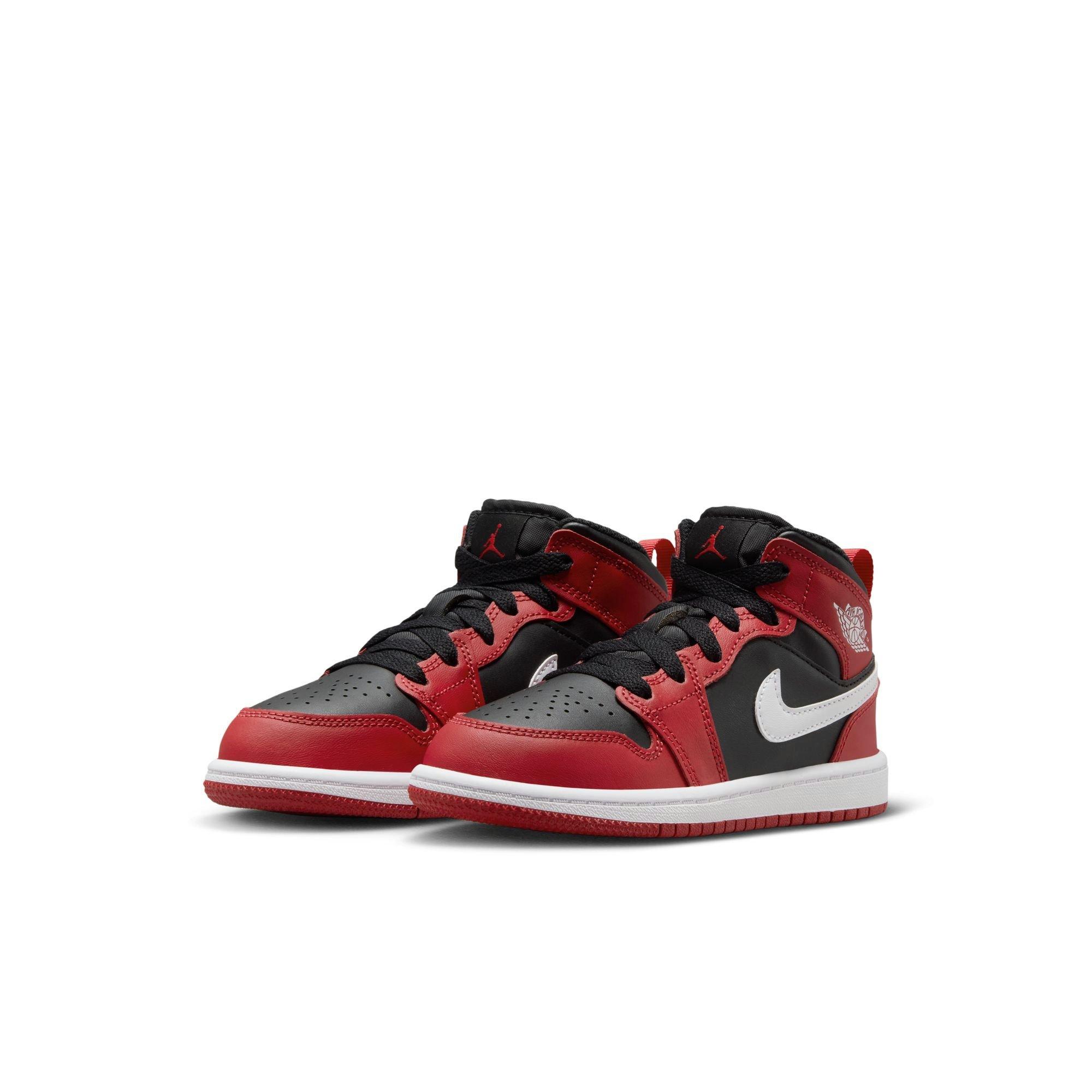Jordan 1 Mid "Black/White/Gym Red" Preschool Boys' Shoe - RED/BLACK/WHITE Thumbnail View 5