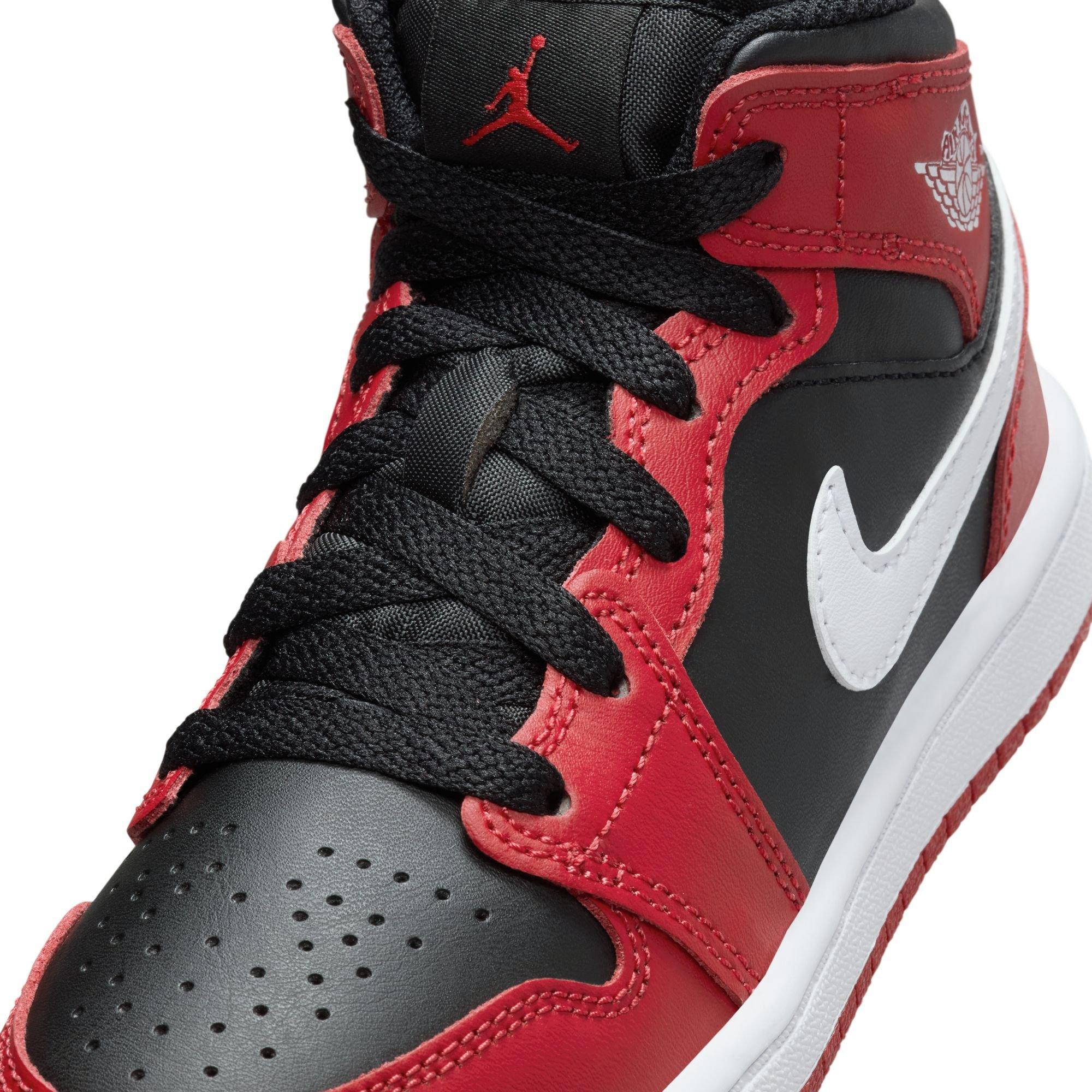 Jordan 1 Mid "Black/White/Gym Red" Preschool Boys' Shoe - RED/BLACK/WHITE Thumbnail View 7