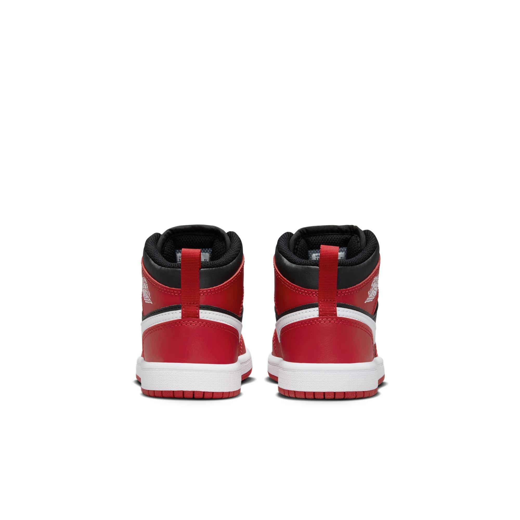 Jordan 1 Mid "Black/White/Gym Red" Preschool Boys' Shoe - RED/BLACK/WHITE Thumbnail View 8