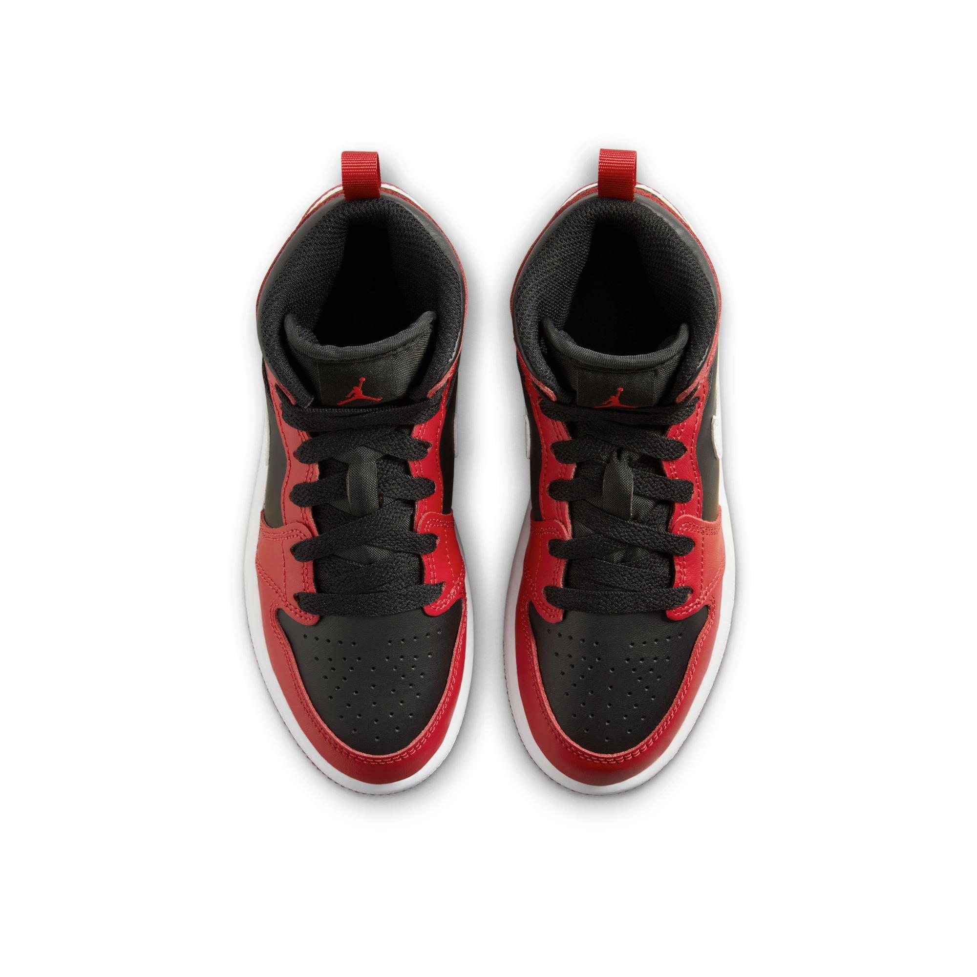 Jordan 1 Mid "Black/White/Gym Red" Preschool Boys' Shoe - RED/BLACK/WHITE Thumbnail View 10