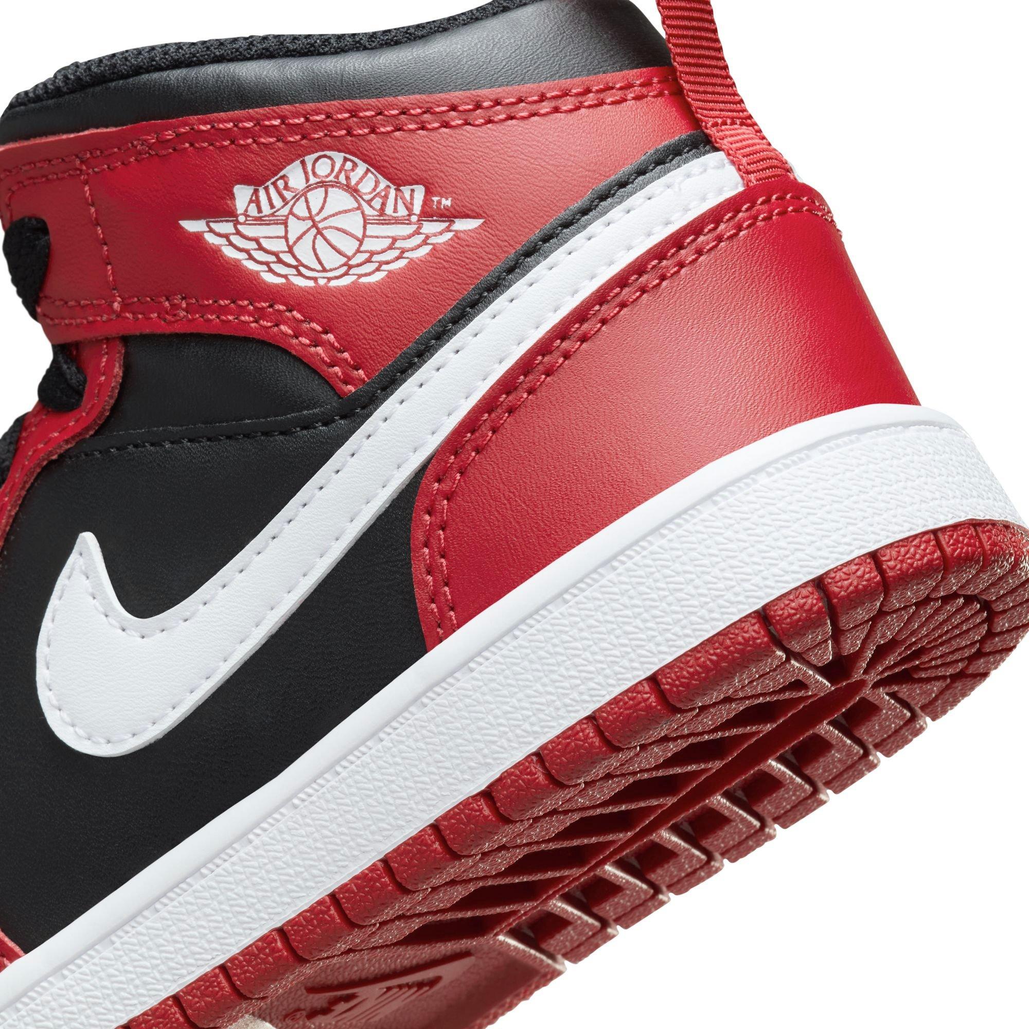Jordan 1 Mid "Black/White/Gym Red" Preschool Boys' Shoe - RED/BLACK/WHITE Thumbnail View 11