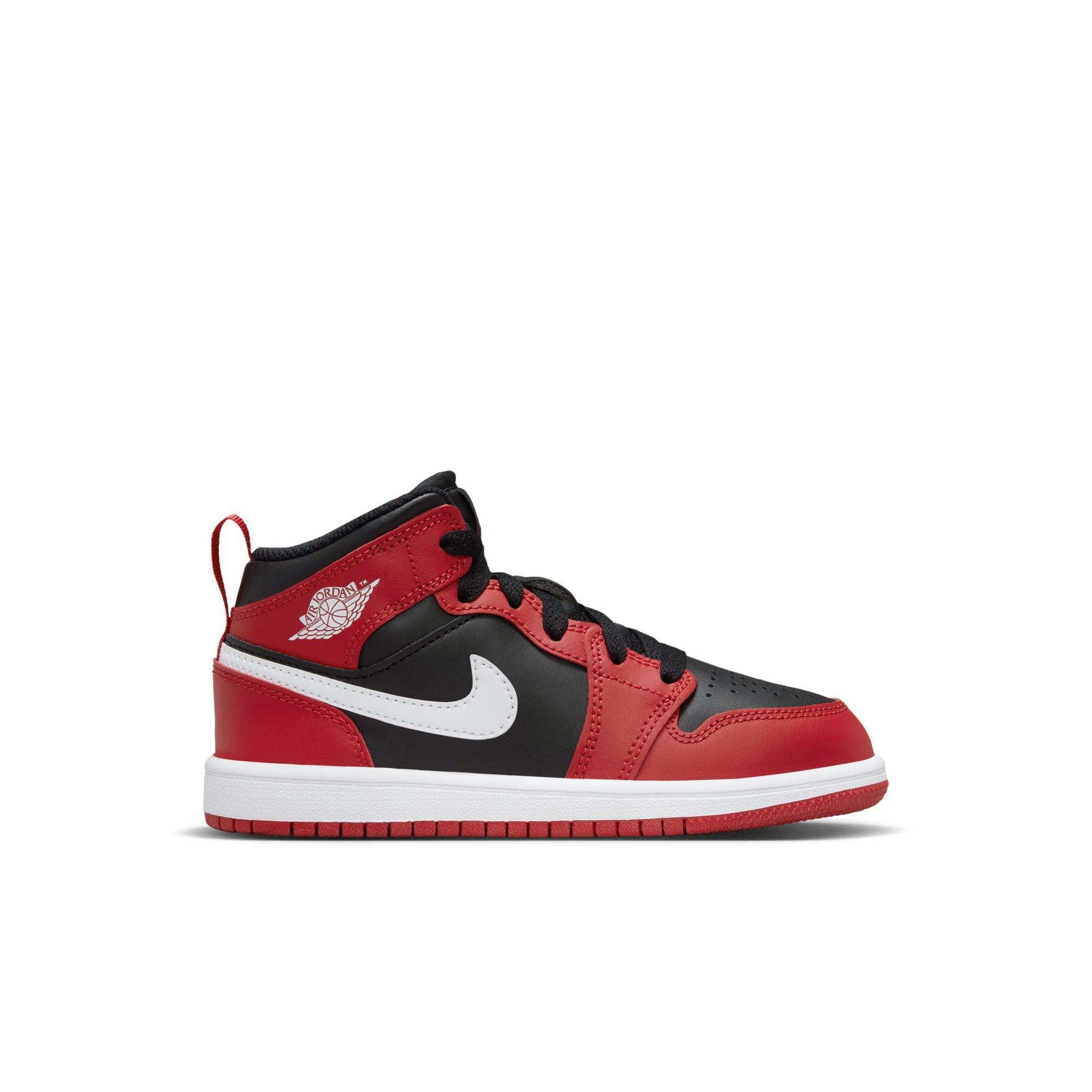 Jordan 1 Mid "Black/White/Gym Red" Preschool Boys' Shoe - RED/BLACK/WHITE Thumbnail View 1