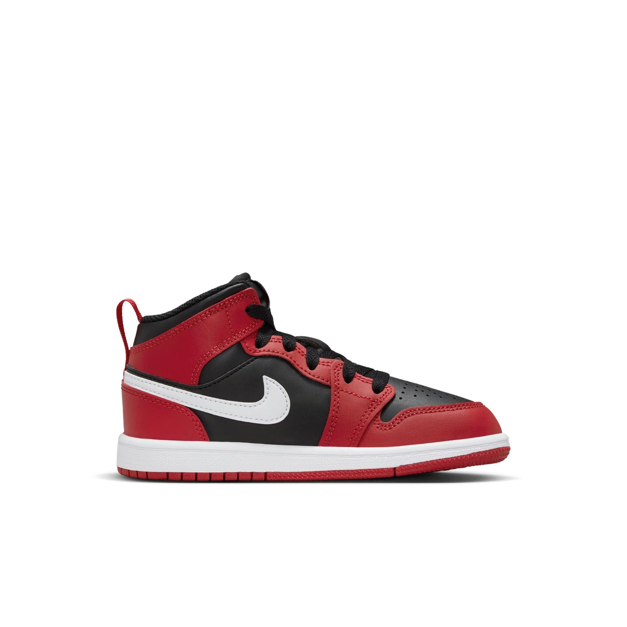 Jordan 1 Mid "Black/White/Gym Red" Preschool Boys' Shoe - RED/BLACK/WHITE Thumbnail View 2