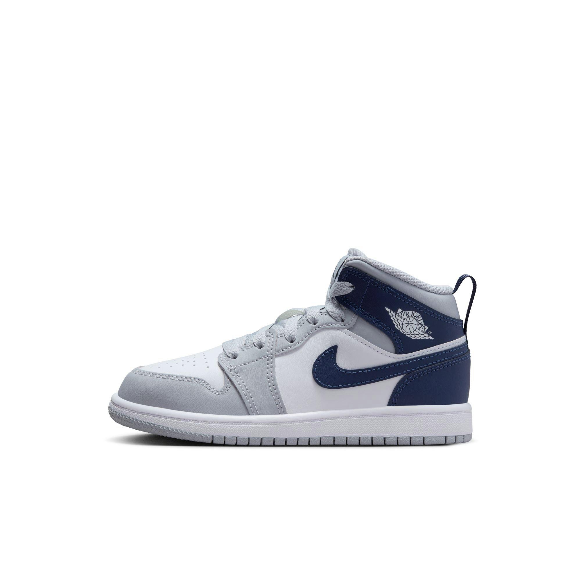 Jordan 1 Mid Preschool Boys' "White/Midnight Navy/Wolf Grey" Shoe​