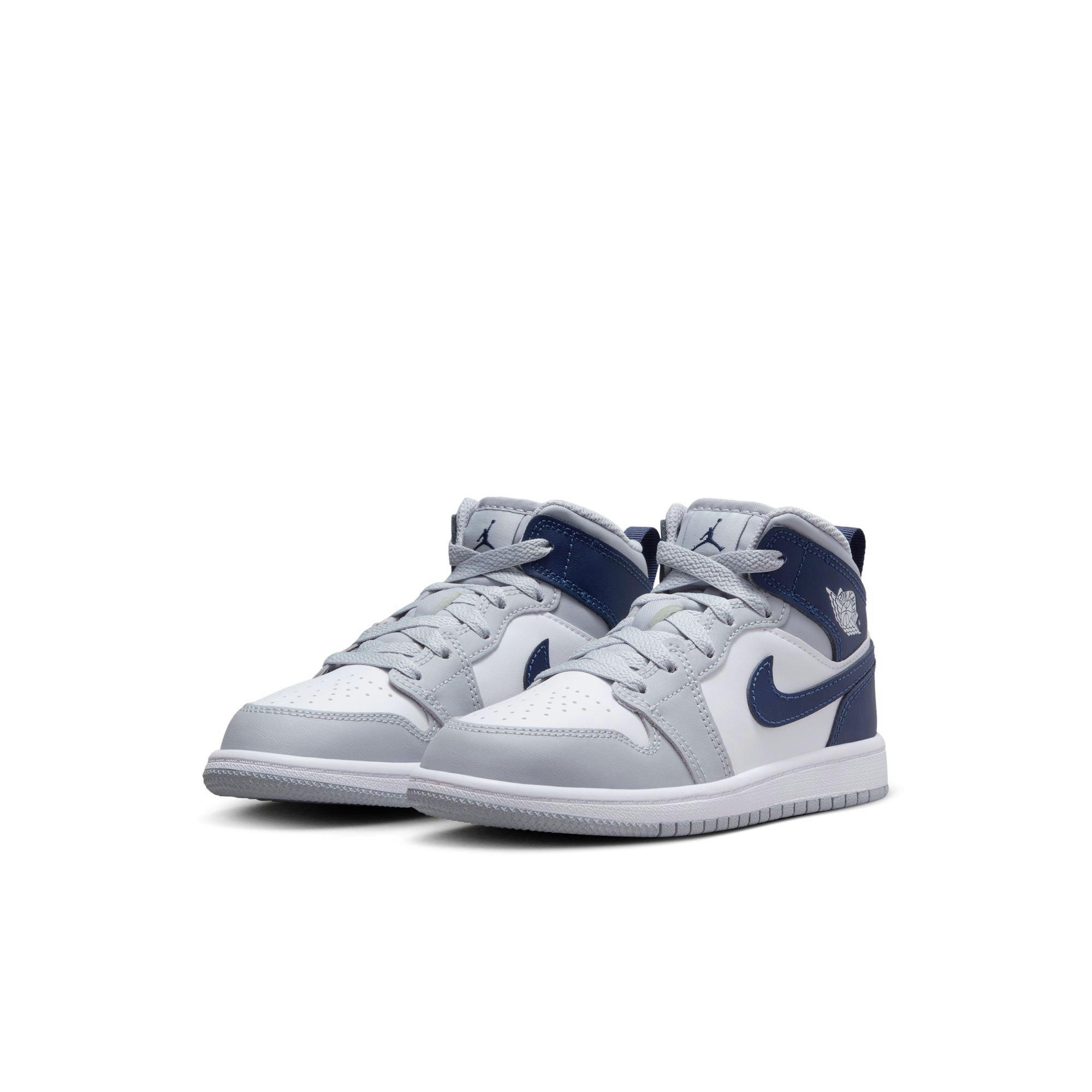 Jordan 1 Mid Preschool Boys' "White/Midnight Navy/Wolf Grey" Shoe​