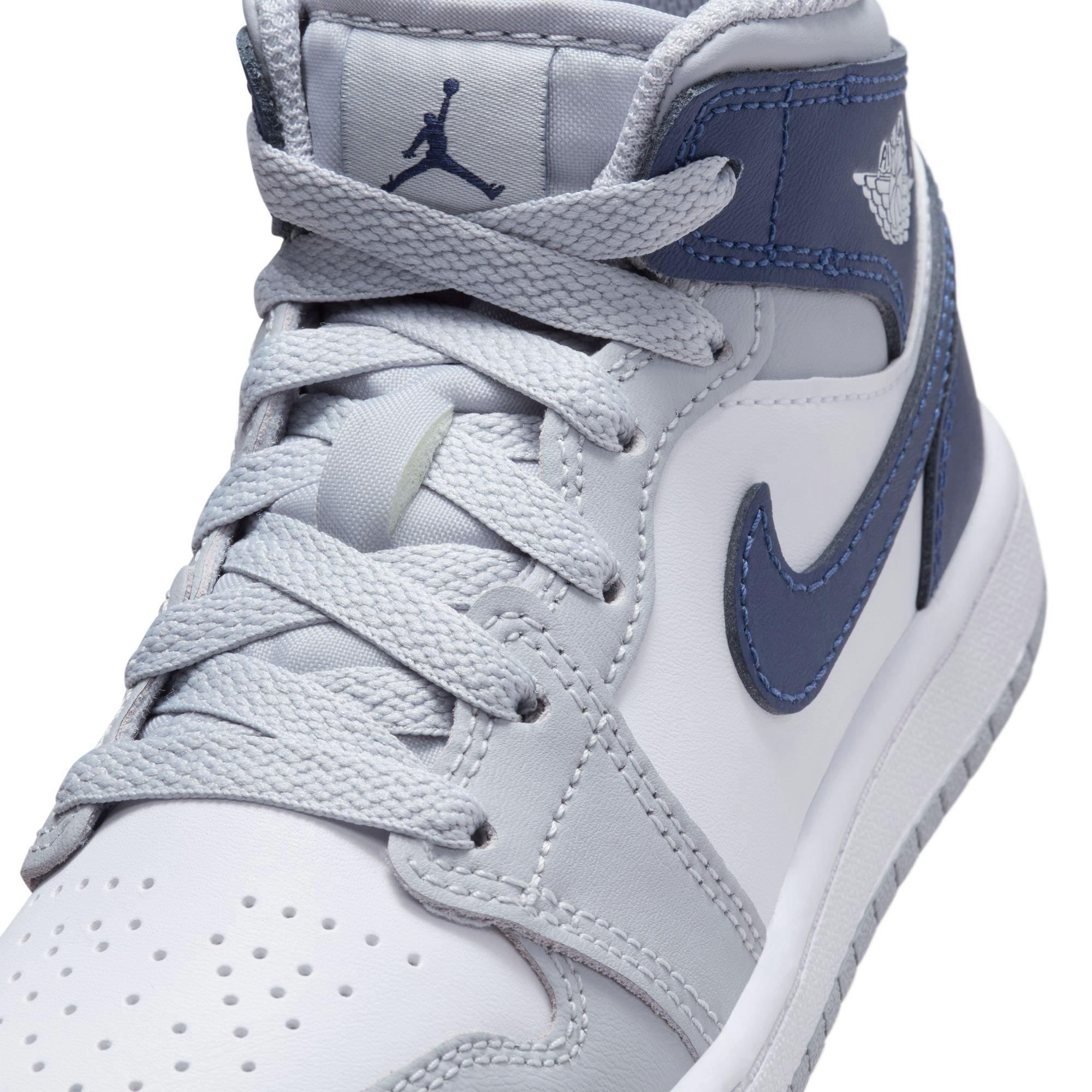 Jordan 1 Mid Preschool Boys' "White/Midnight Navy/Wolf Grey" Shoe​