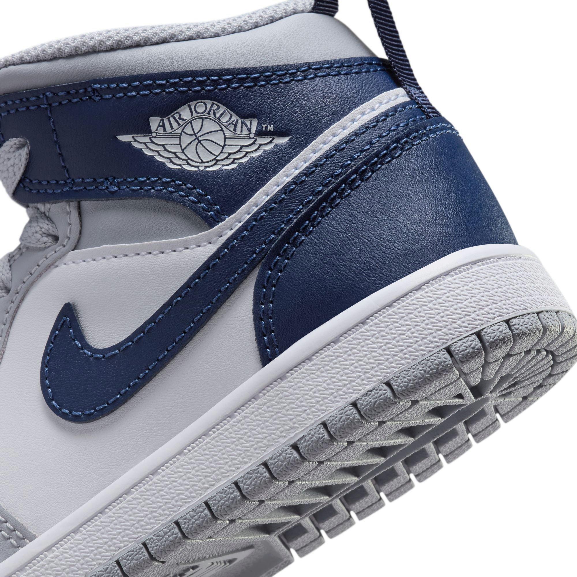 Jordan 1 Mid Preschool Boys' "White/Midnight Navy/Wolf Grey" Shoe​