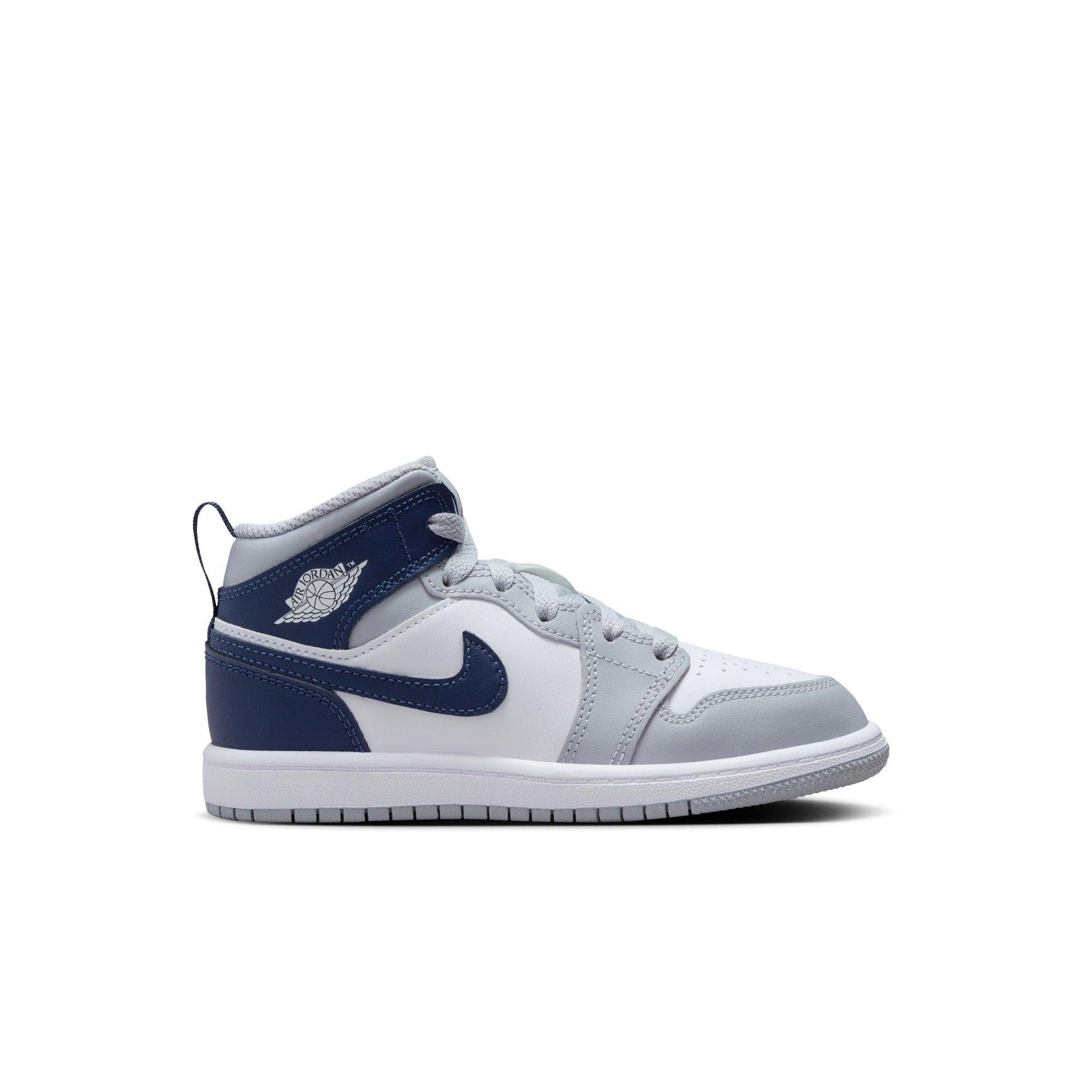 Jordan 1 Mid "White/Midnight Navy/Wolf Grey" Preschool Boys' Shoe​ - NAVY/GREY/WHITE