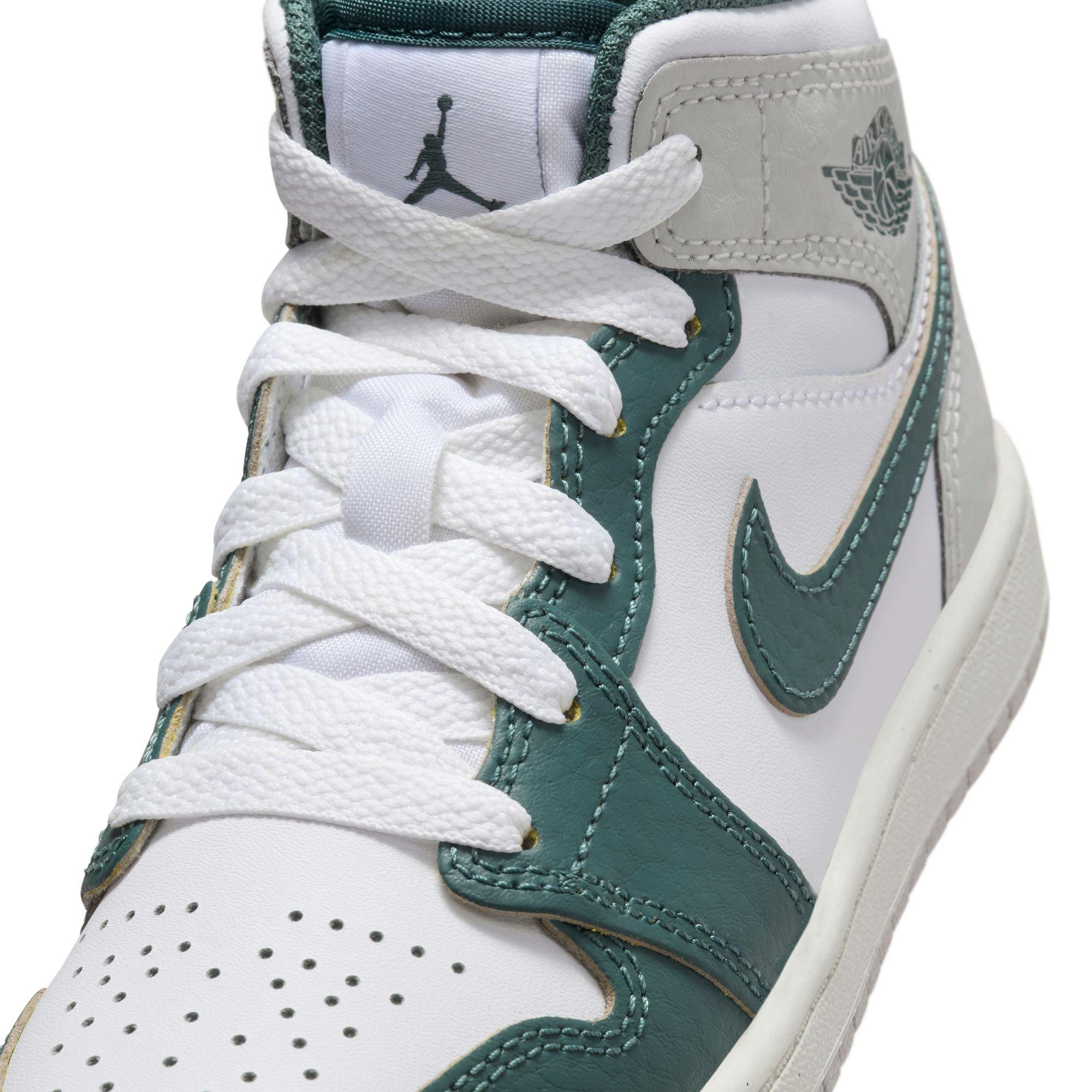 Jordan 1 Mid SE Preschool Boys' "White/Oxidized Green/Sail/Neutral Grey" Shoe