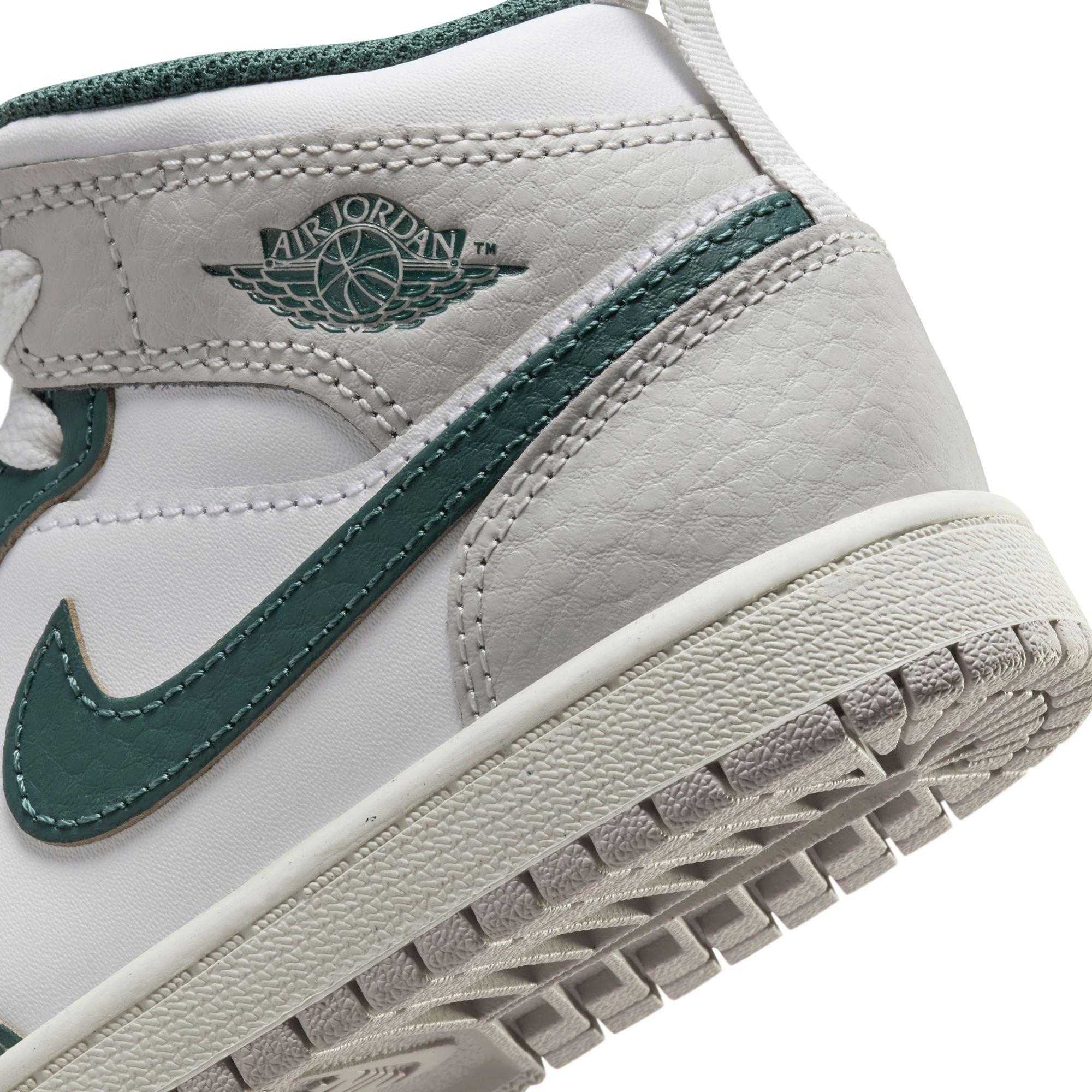 Jordan 1 Mid SE Preschool Boys' "White/Oxidized Green/Sail/Neutral Grey" Shoe