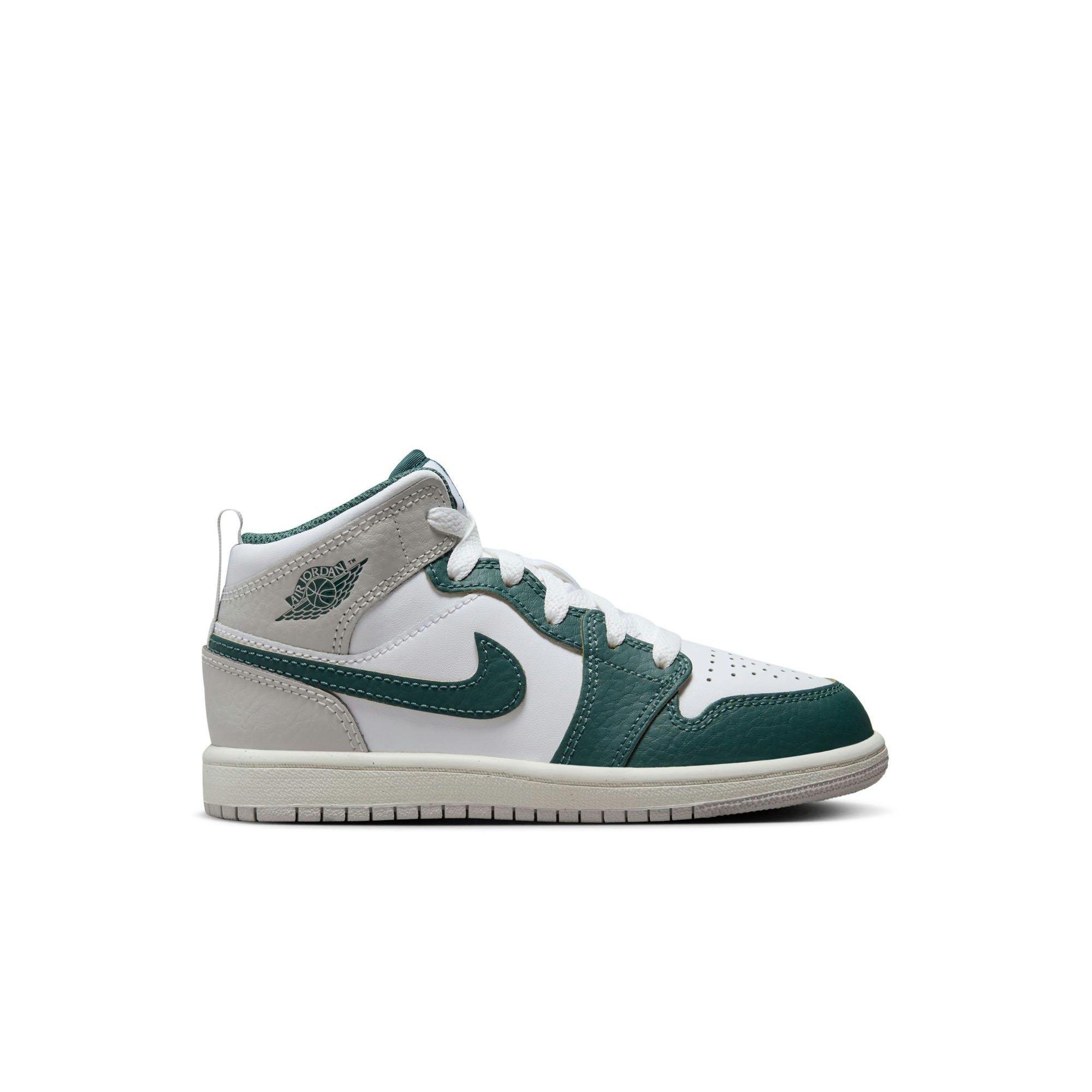 Jordan 1 Mid SE "White/Oxidized Green/Sail/Neutral Grey" Preschool Boys' Shoe - GREEN/WHITE