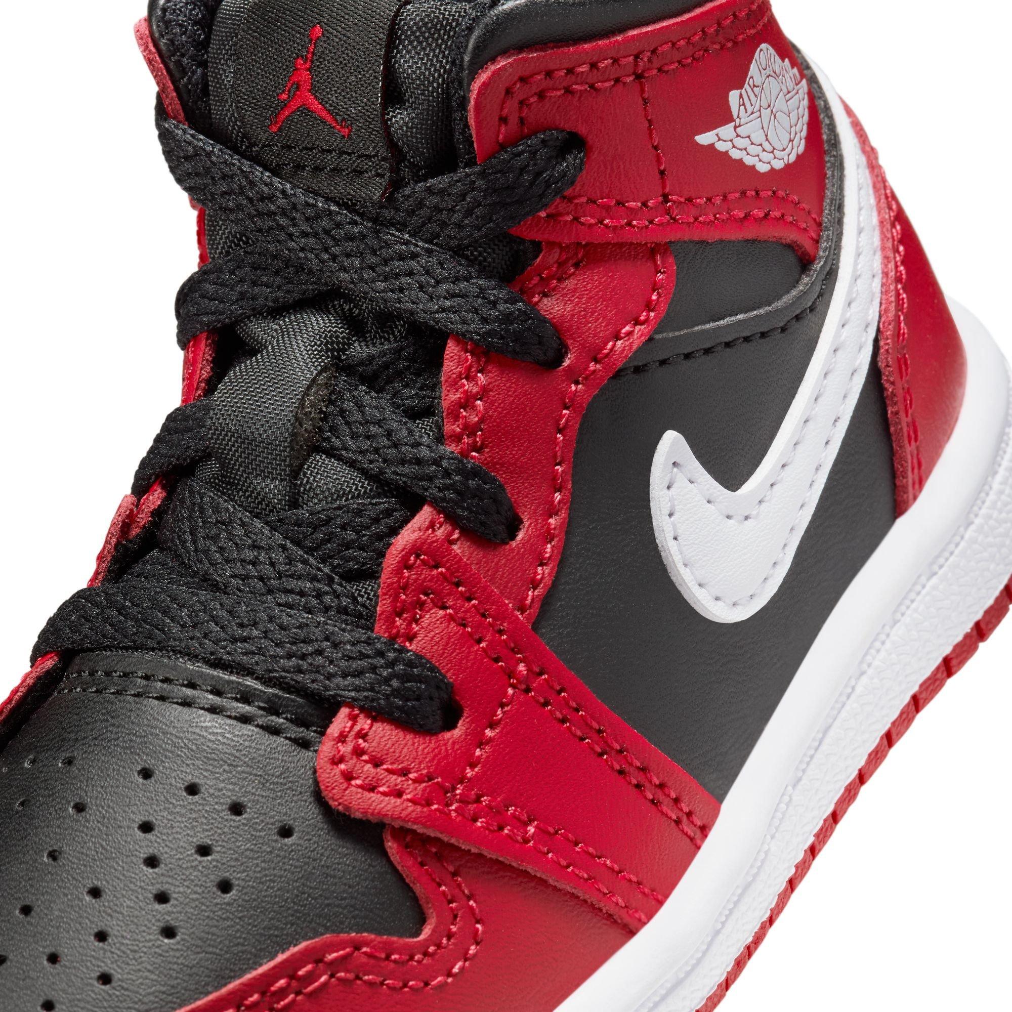 Jordan 1 Mid Toddler Boys' "Black/White/Gym Red" Shoe