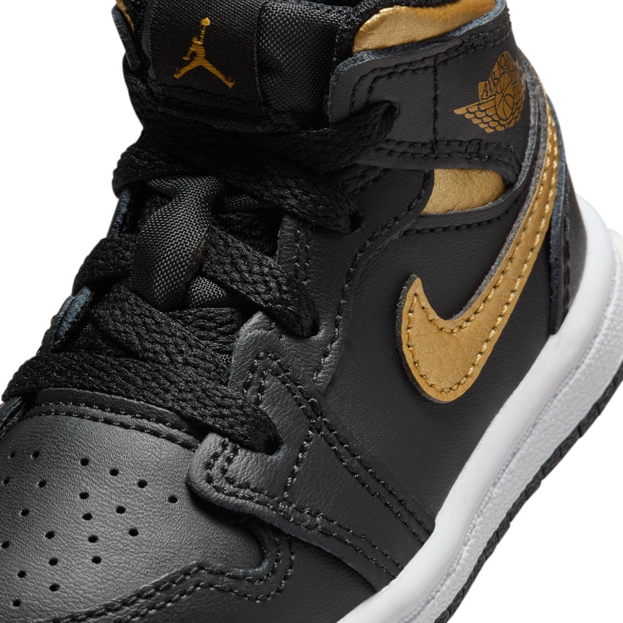 Jordan 1 Mid Toddler Boys' "Black/Metallic Gold/White" Shoe