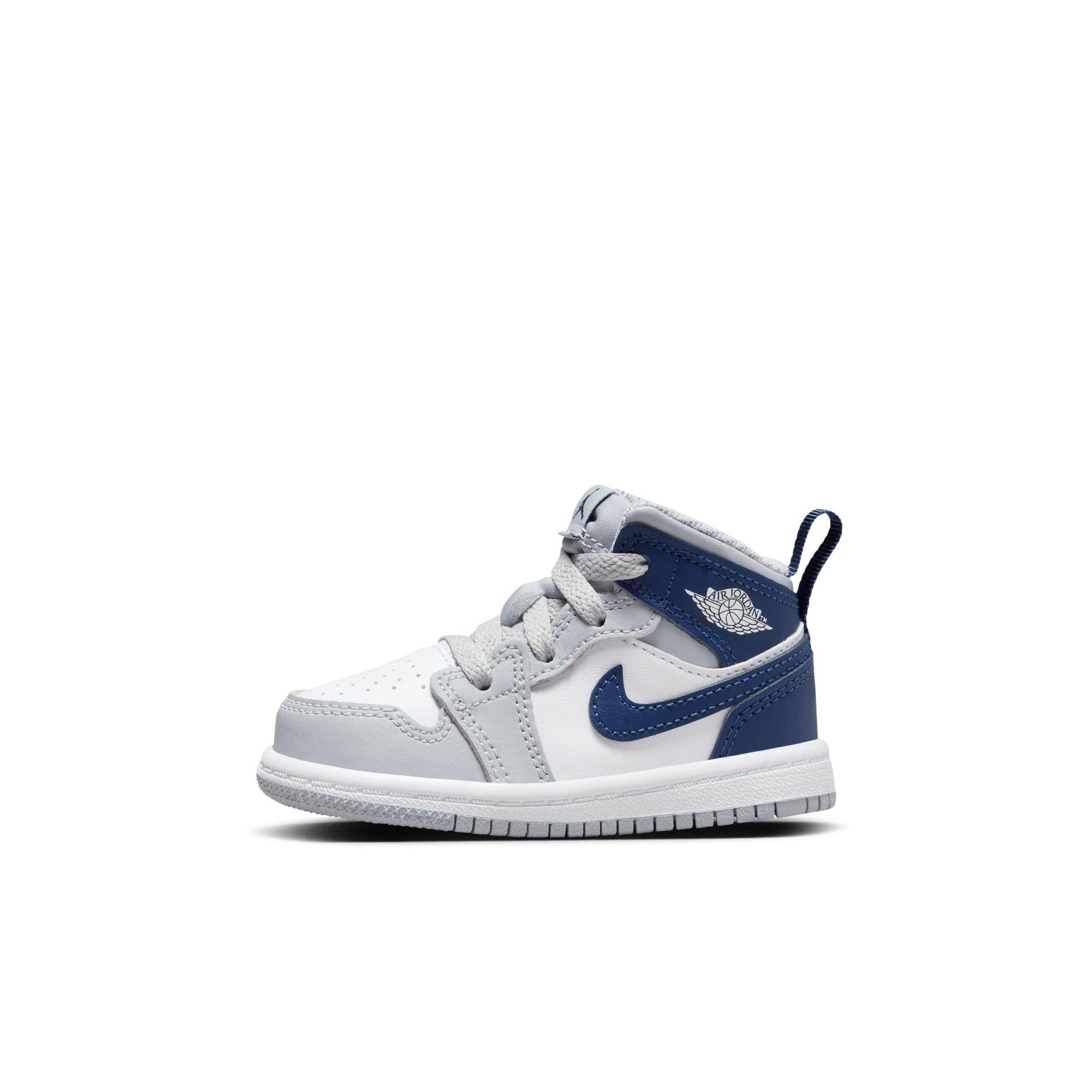 Jordan 1 Mid Toddler Boys' "White/Midnight Navy/Wolf Grey" Shoe