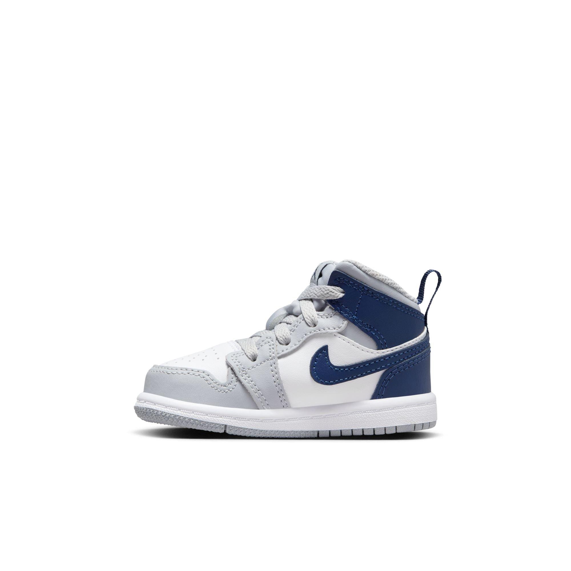 Jordan 1 Mid Toddler Boys' "White/Midnight Navy/Wolf Grey" Shoe