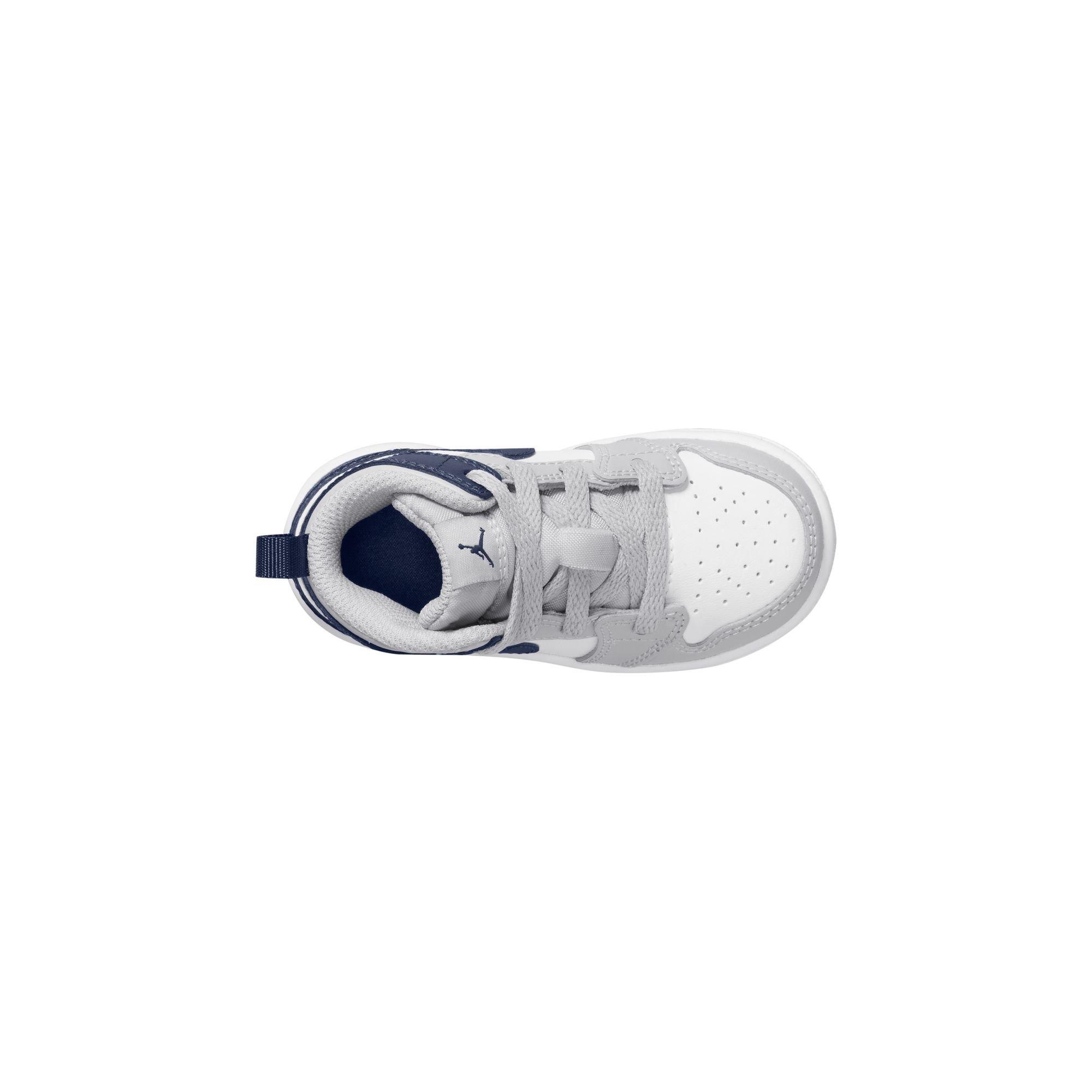 Jordan 1 Mid Toddler Boys' "White/Midnight Navy/Wolf Grey" Shoe