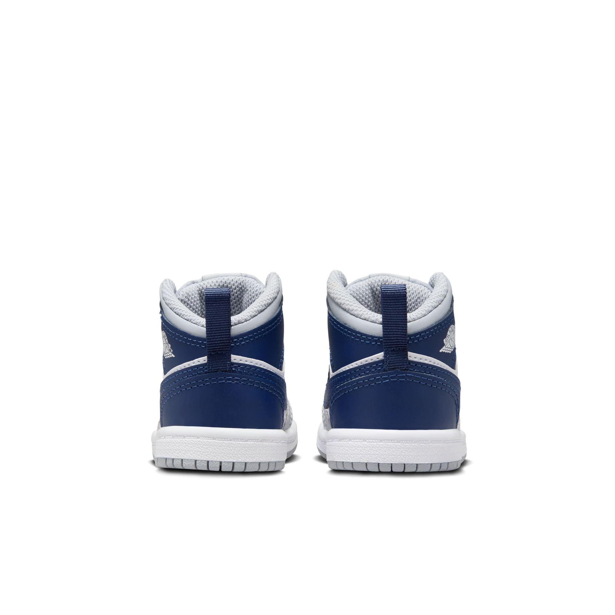 Jordan 1 Mid Toddler Boys' "White/Midnight Navy/Wolf Grey" Shoe